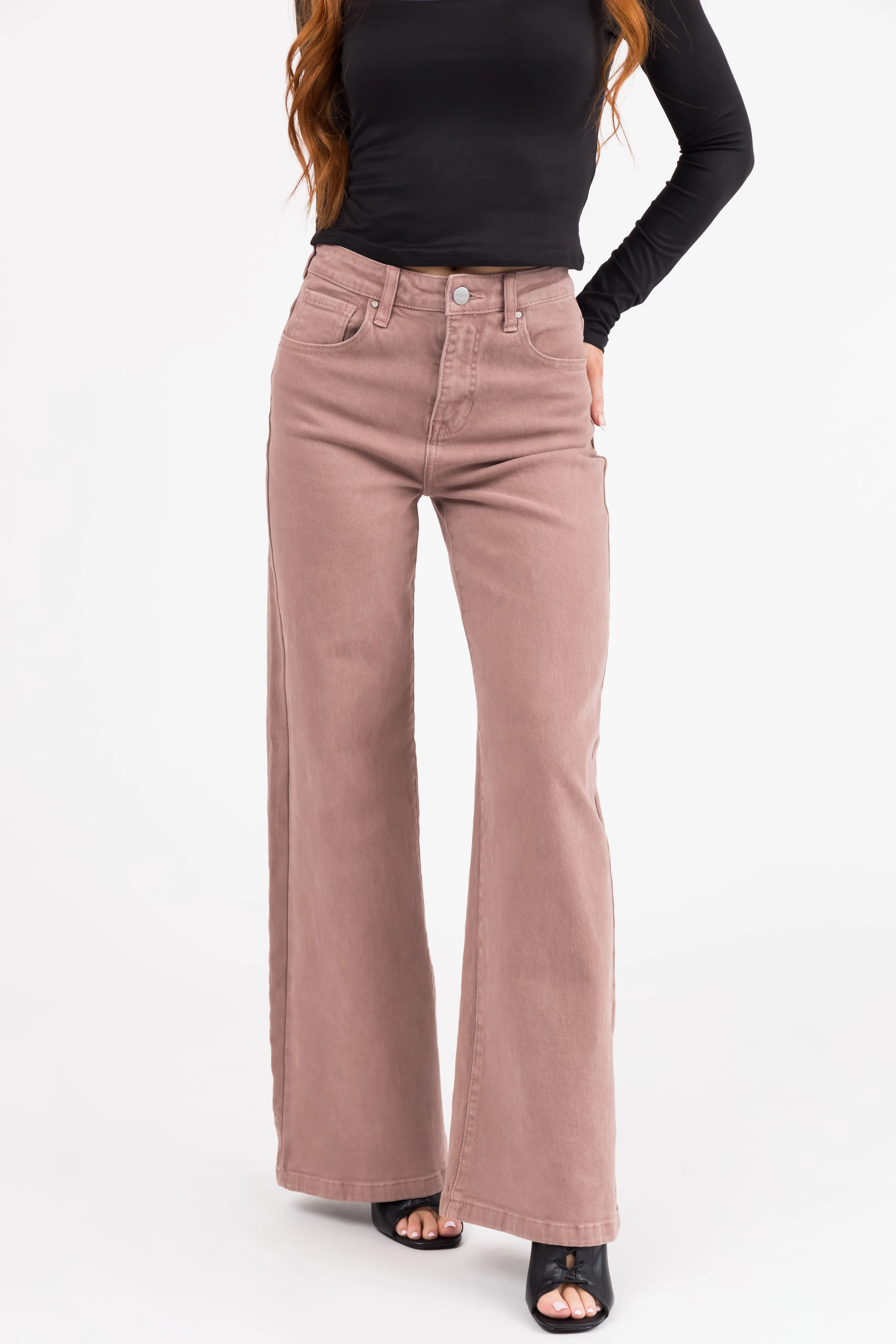 Risen Light Mauve High Rise Wide Leg Jeans sold by Lime Lush product image thumbnail 2