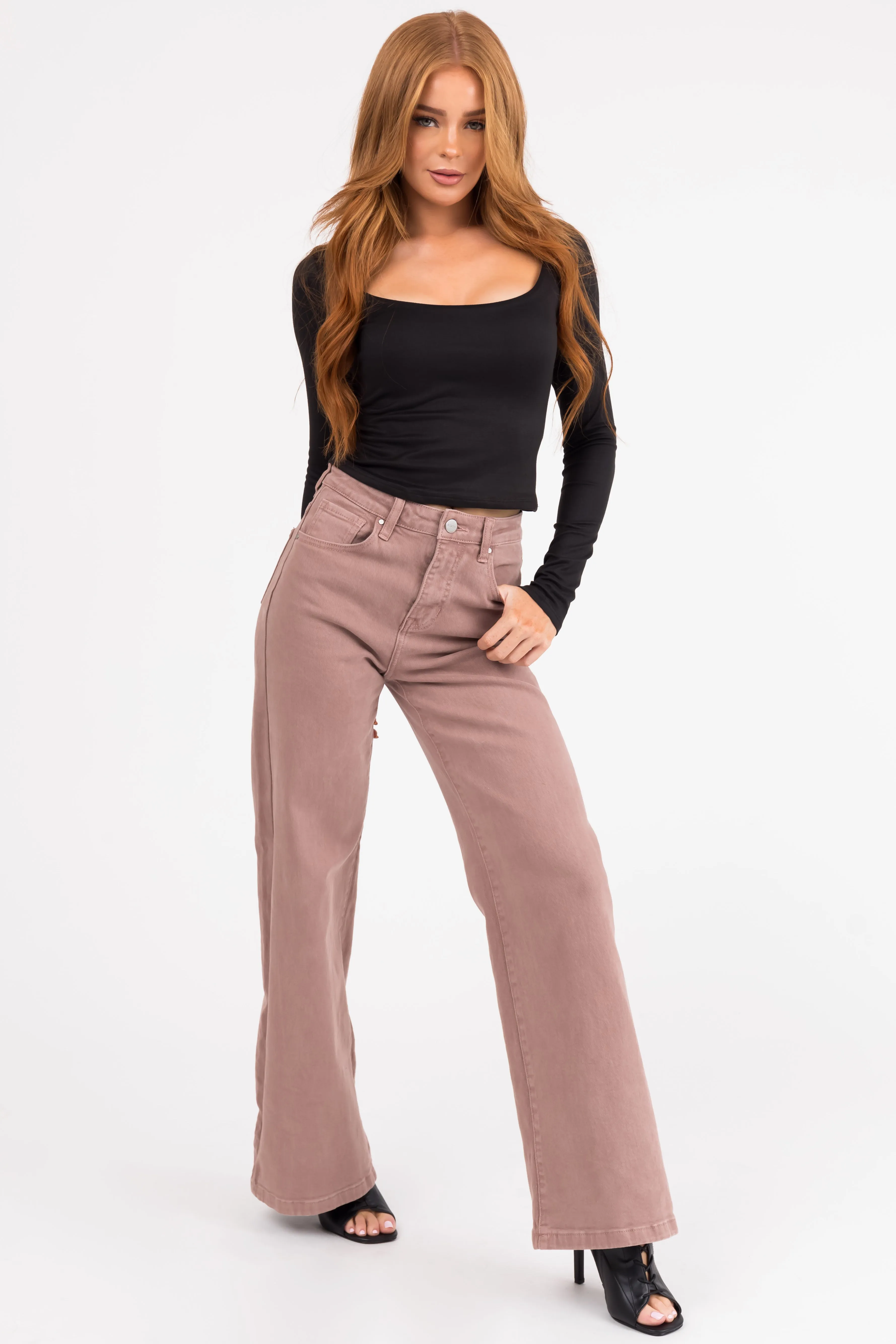 Risen Light Mauve High Rise Wide Leg Jeans sold by Lime Lush product image thumbnail 5