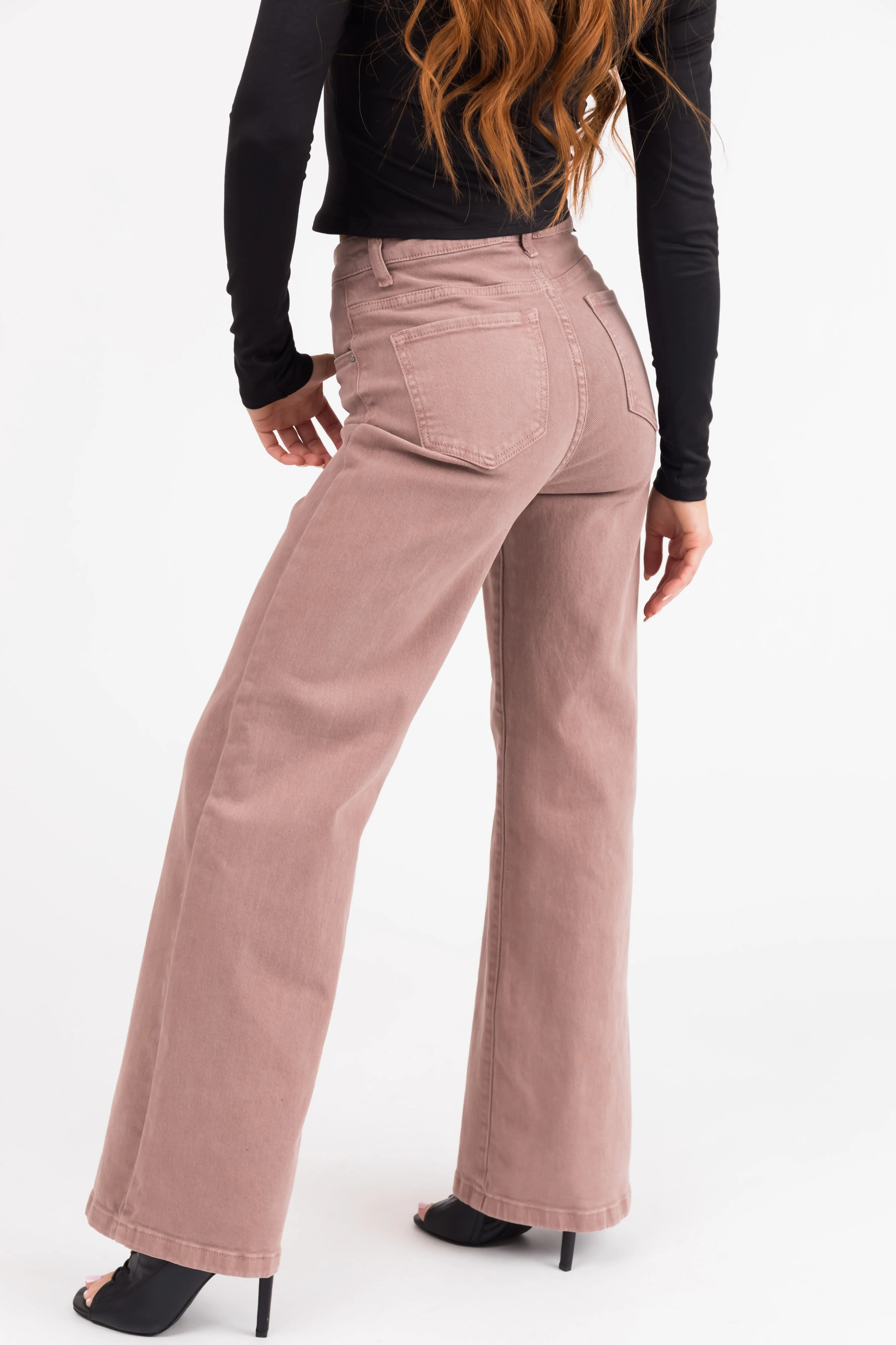 Risen Light Mauve High Rise Wide Leg Jeans sold by Lime Lush product image thumbnail 4