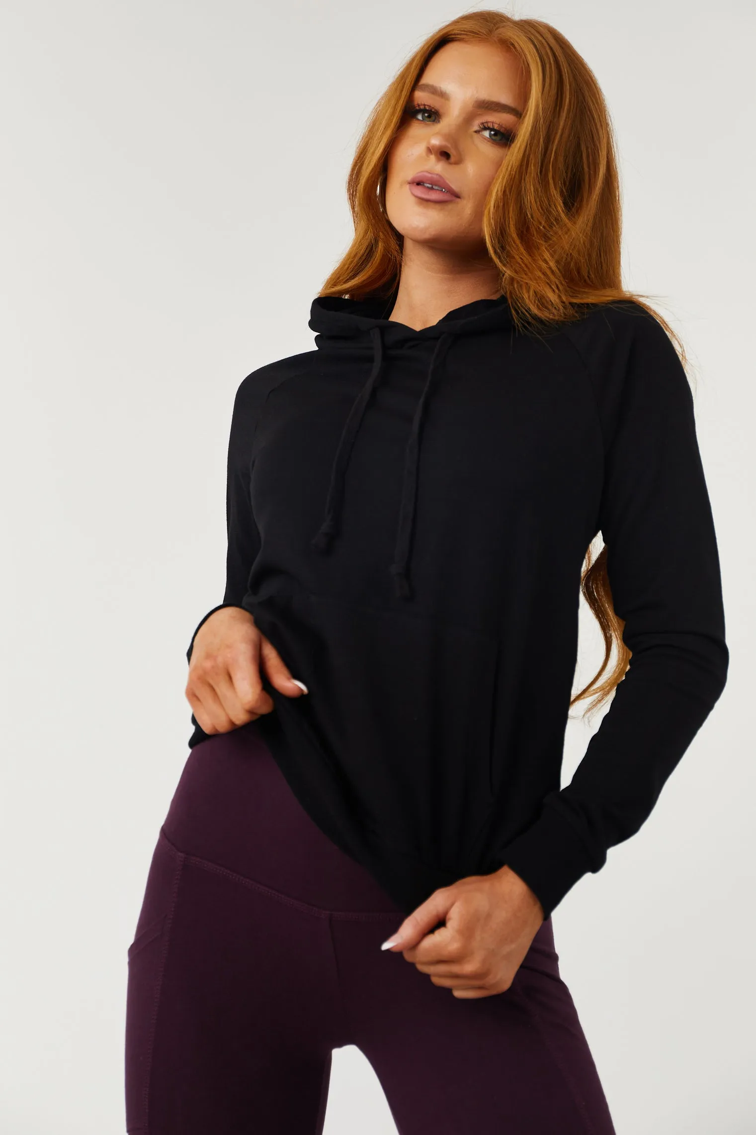 Black French Terry Lightweight Drawstring Hoodie sold by Lime Lush product image thumbnail 3