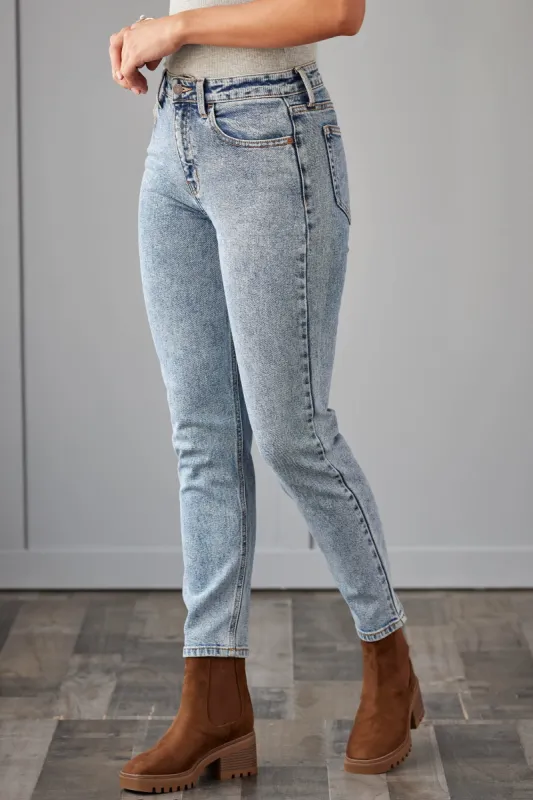 Cello Medium Acid Wash Straight Fit High Rise Jeans sold by Lime Lush