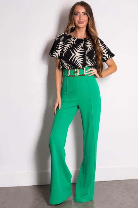 Kelly Green Gold Buckle Wide Leg Pants sold by Lime Lush