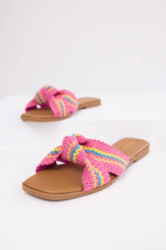 Magenta Knit Strap Open Toe Flat Sandals sold by Lime Lush