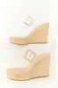 Desert Sand Clear Strap Open Toed Woven Wedges sold by Lime Lush
