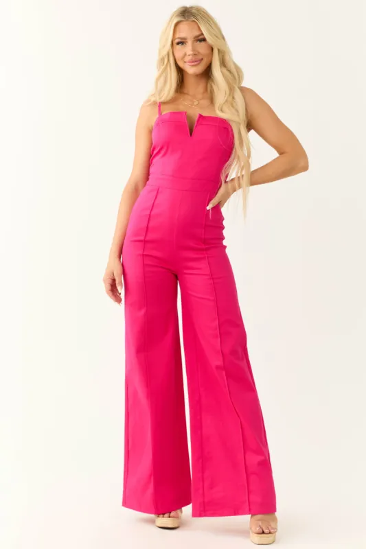 Flying Tomato Hot Pink Flare Leg Denim Jumpsuit sold by Lime Lush