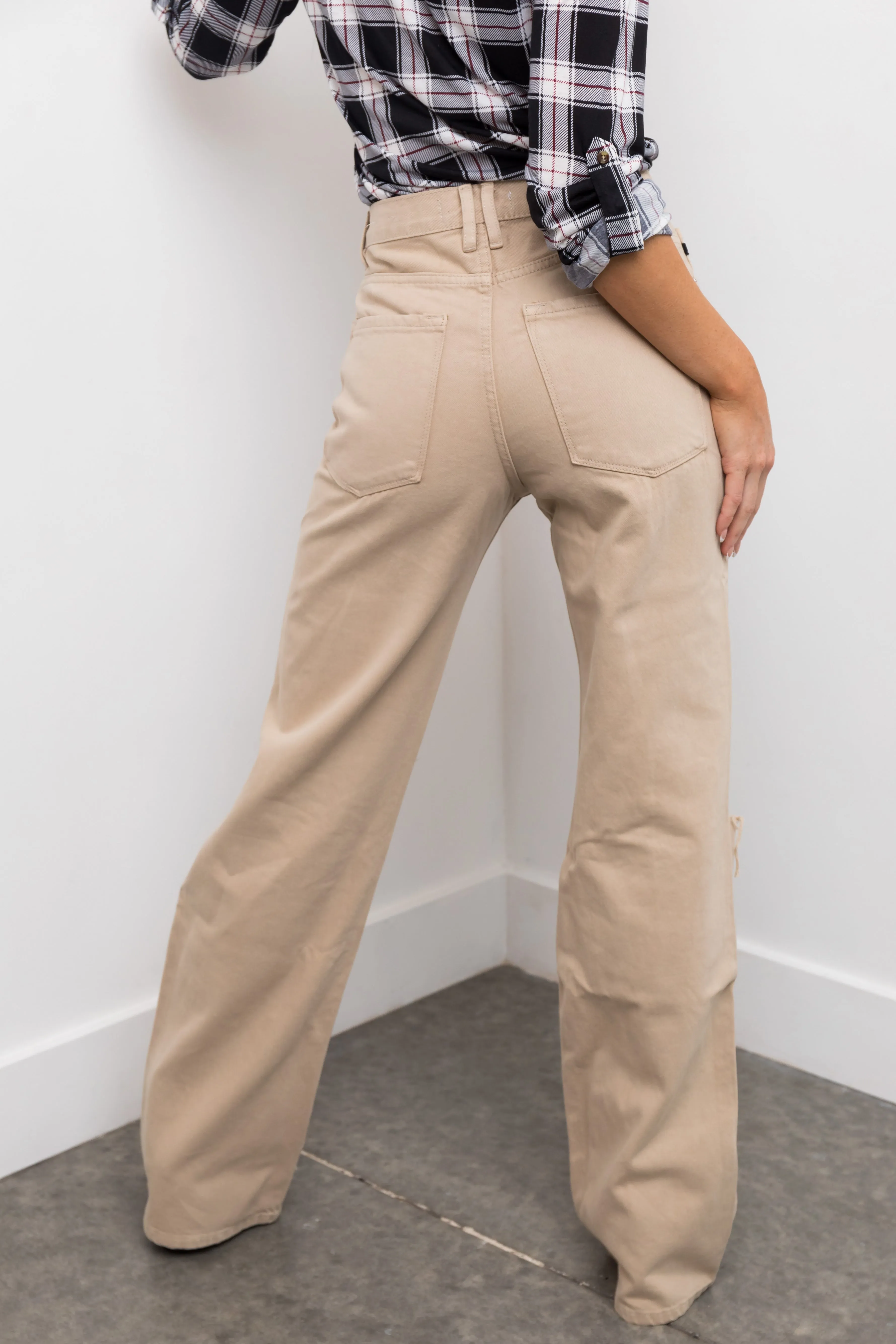 KanCan Beige High Rise Distressed 90's Flare Jeans sold by Lime Lush product image thumbnail 4
