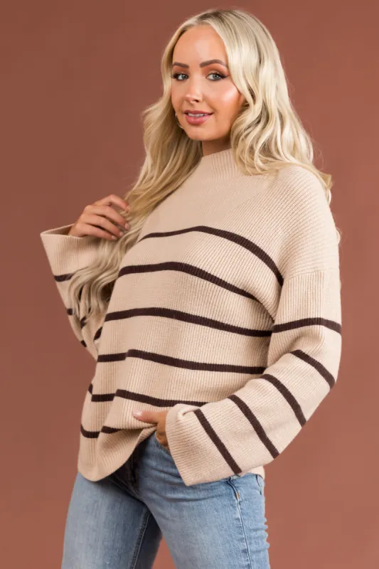 Desert Sand and Cocoa Striped Knit Sweater sold by Lime Lush