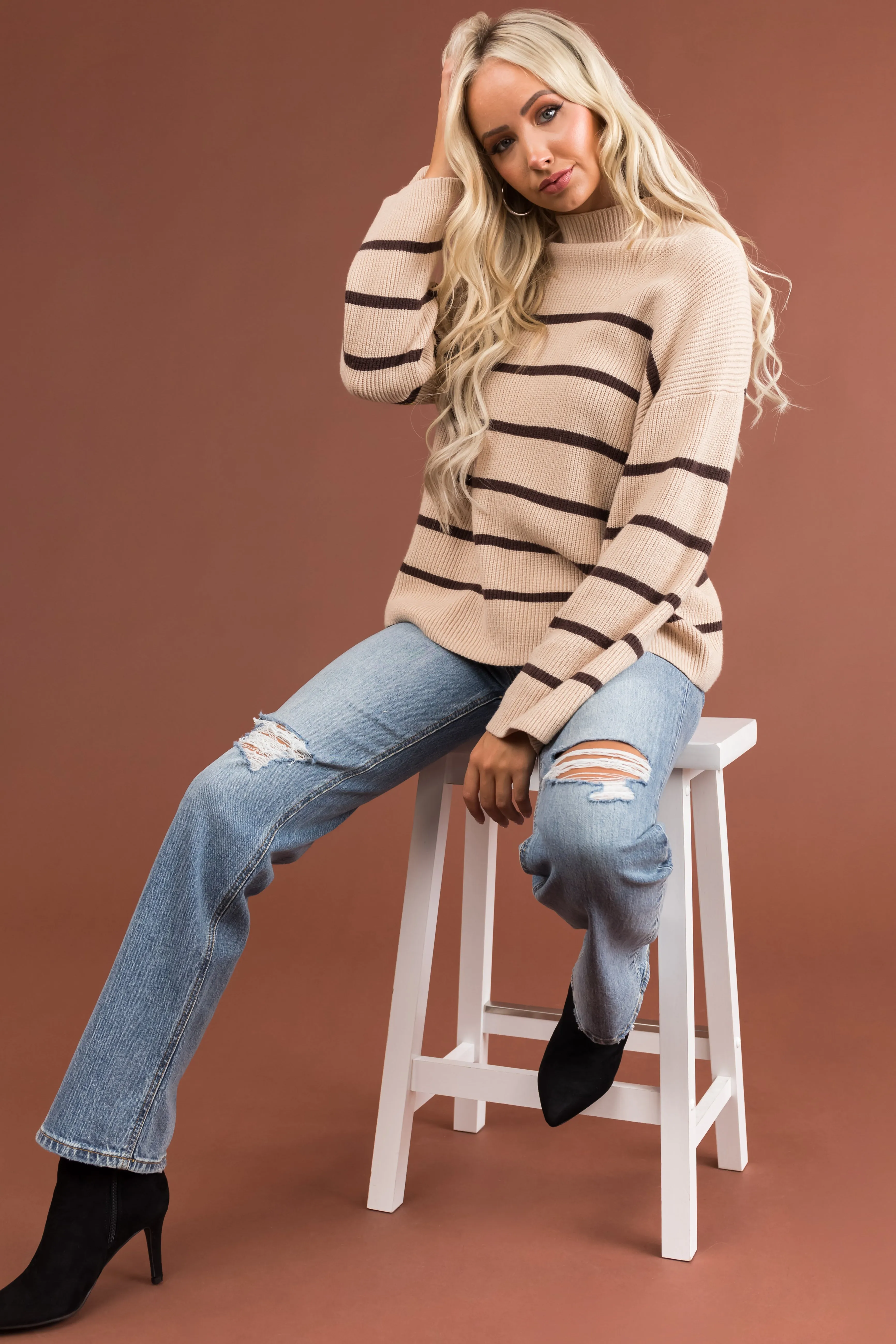 Desert Sand and Cocoa Striped Knit Sweater sold by Lime Lush product image thumbnail 5