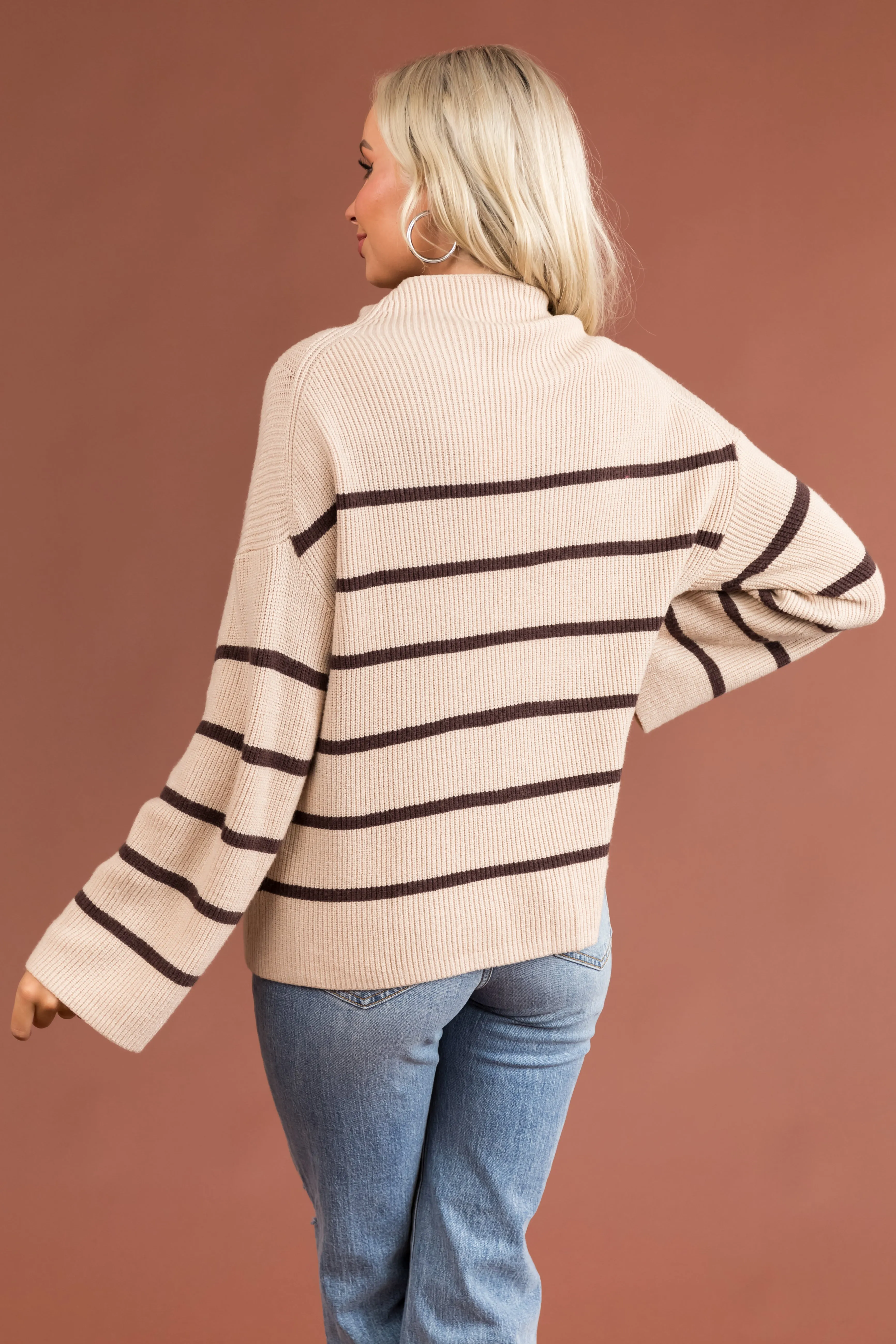 Desert Sand and Cocoa Striped Knit Sweater sold by Lime Lush product image thumbnail 4