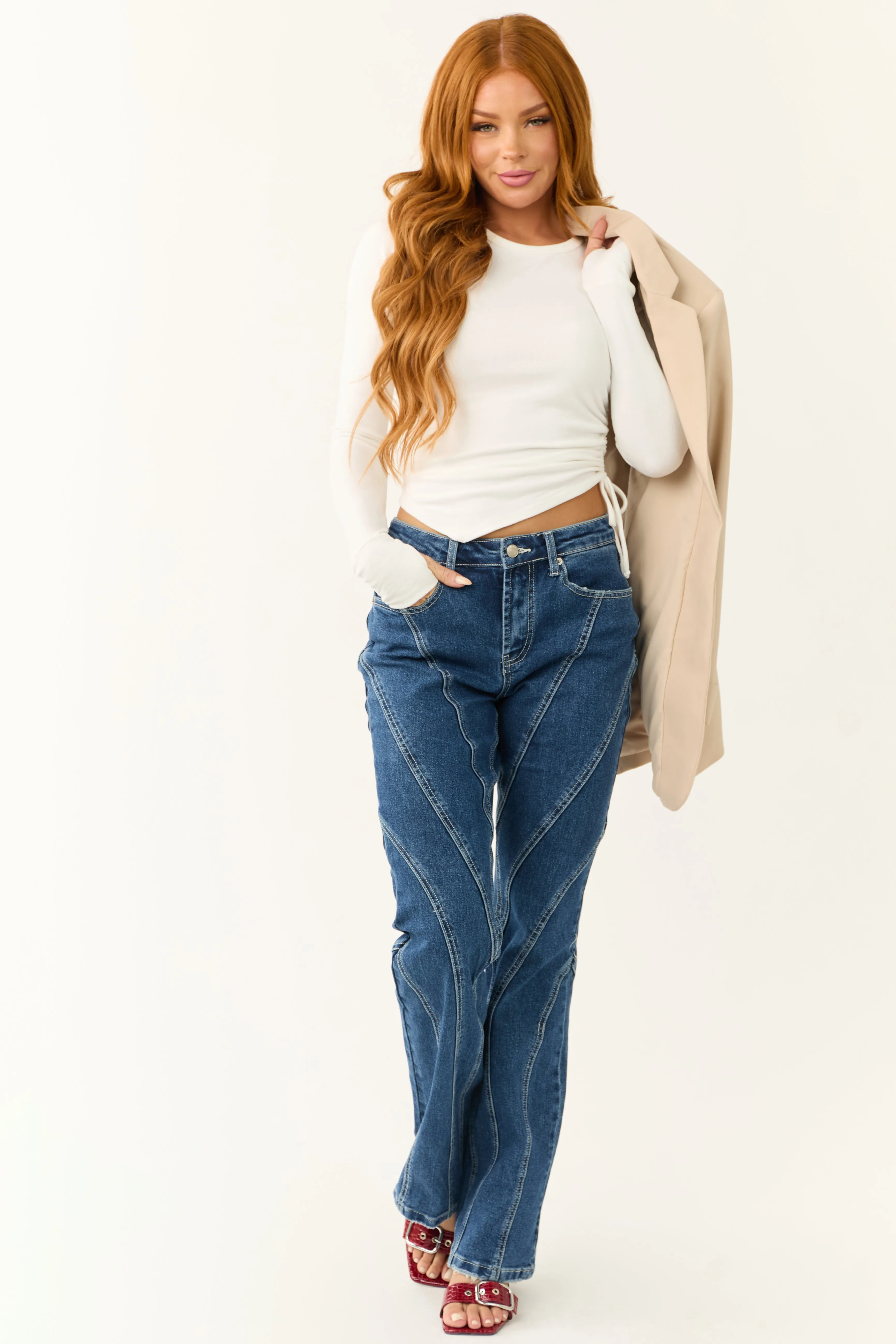 Ivory Ruched Side Long Sleeve Soft Knit Top sold by Lime Lush product image thumbnail 4