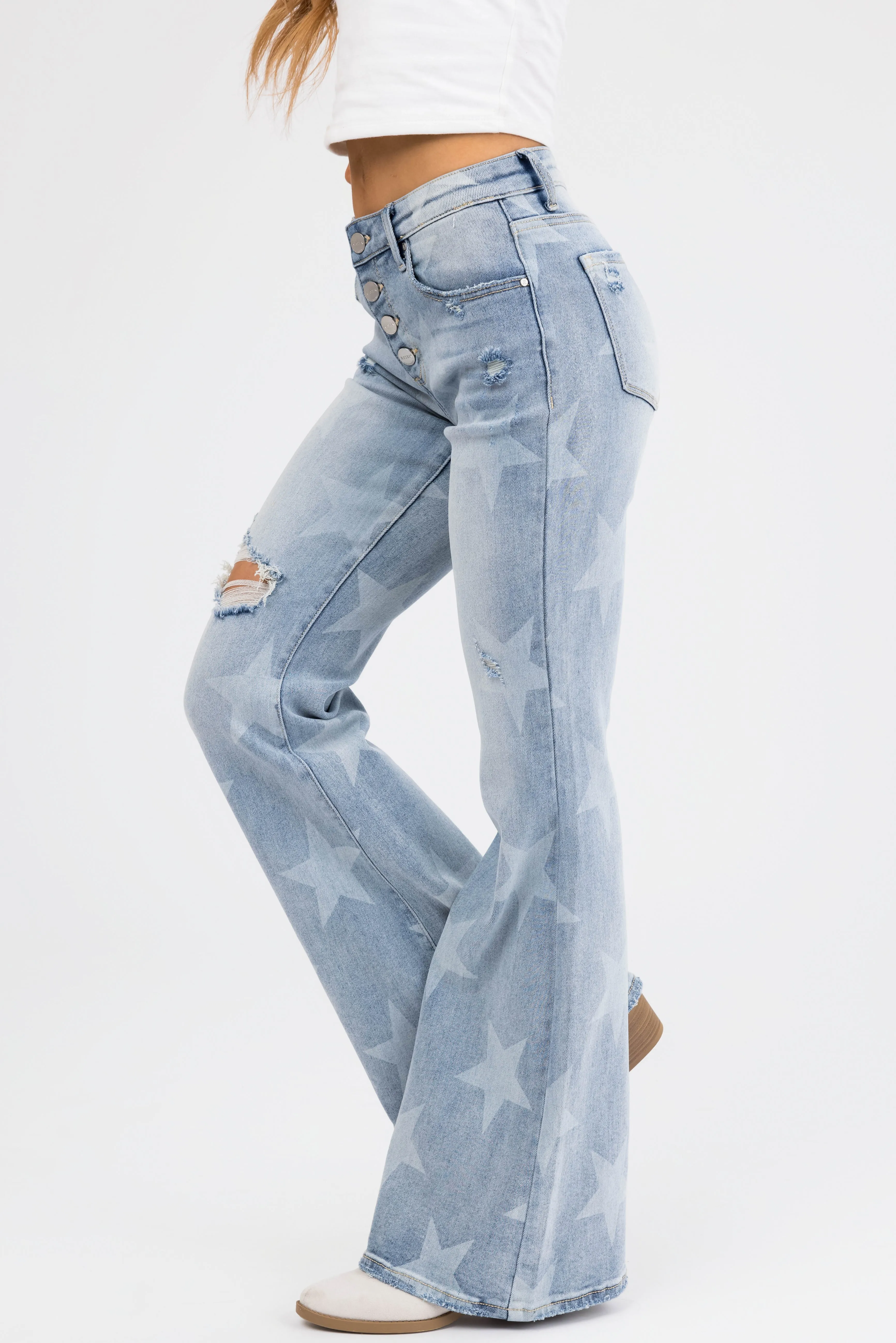 Risen Mid Rise Star Print Flare Jeans sold by Lime Lush product image thumbnail 5