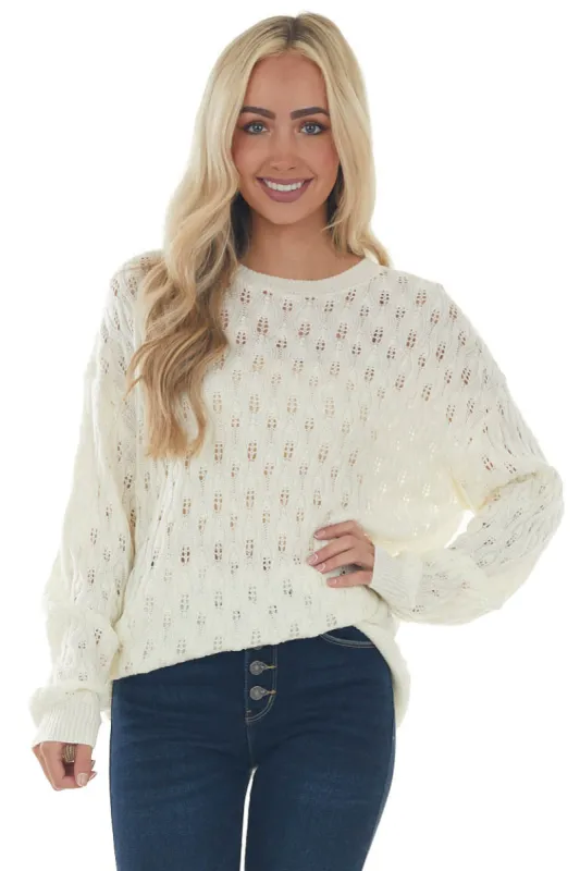 Cream Lightweight Pointelle Oversized Sweater sold by Lime Lush