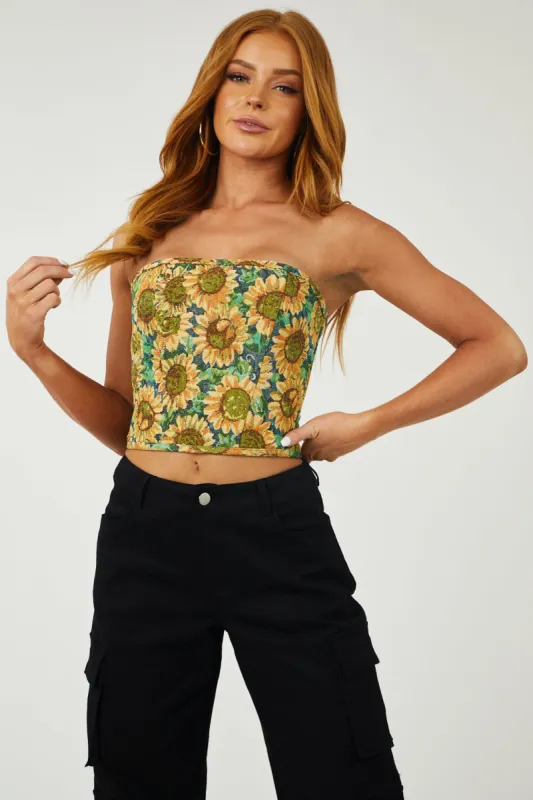 Canary Yellow Sunflower Lace Up Corset Top made by Lime Lush