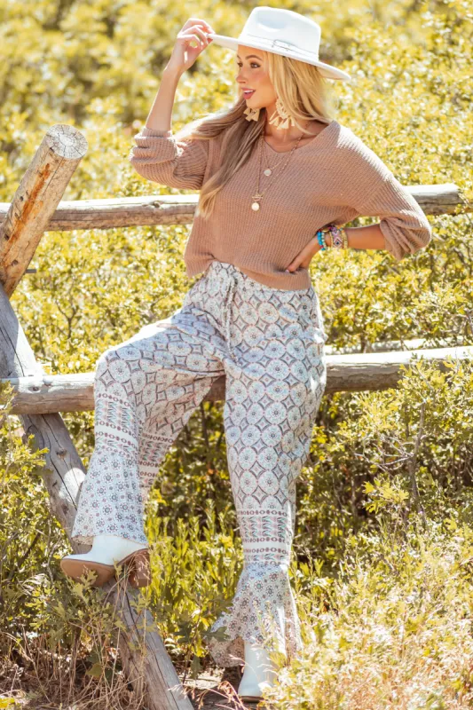 Ivory Diamond Printed Flare Bell Bottom Pants sold by Lime Lush