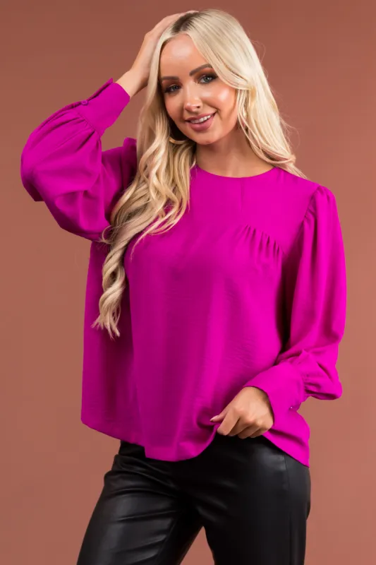 Dark Fuchsia Long Sleeve Seam Detail Top sold by Lime Lush