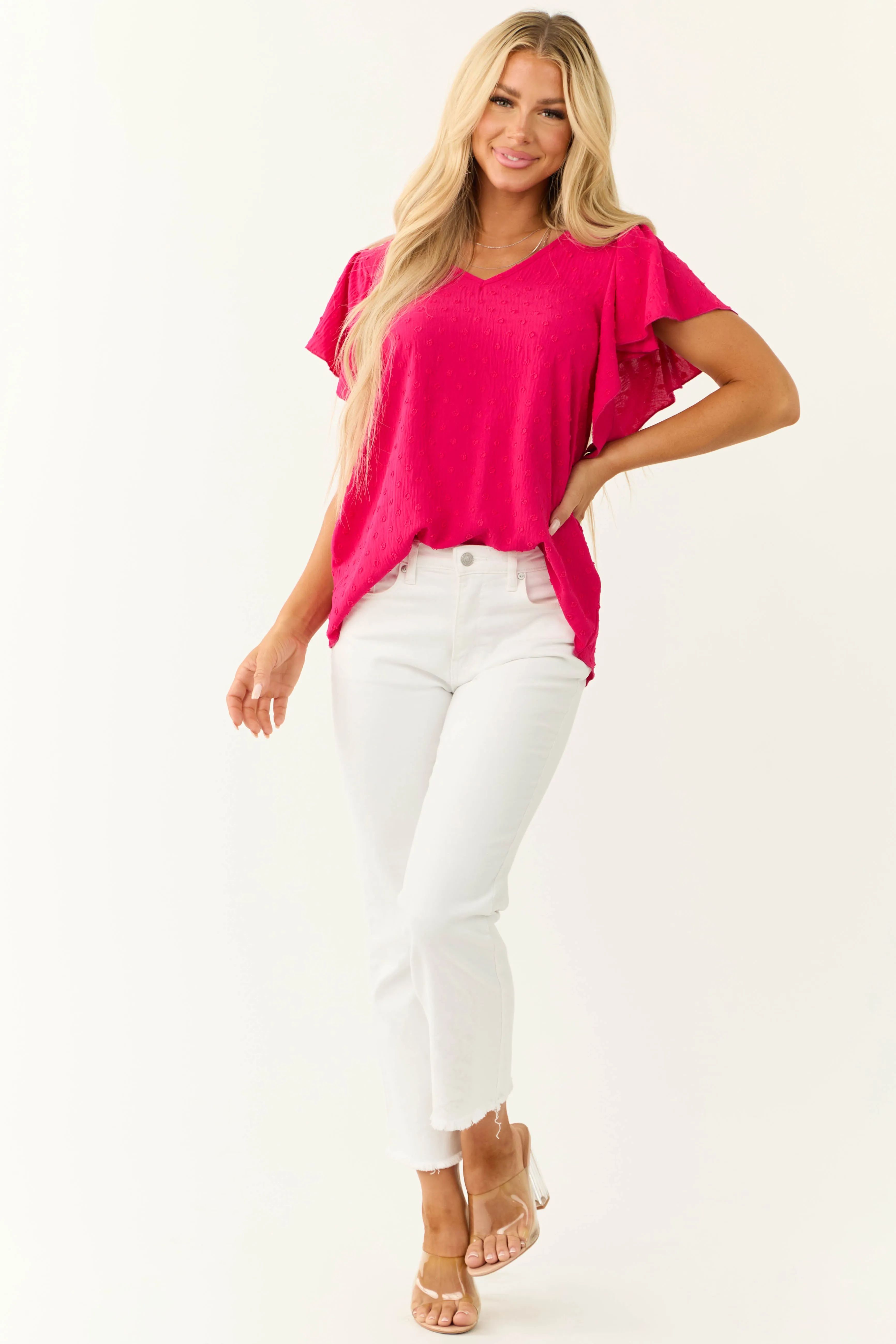 Hot Pink Swiss Dot Tied Back Blouse sold by Lime Lush product image thumbnail 3