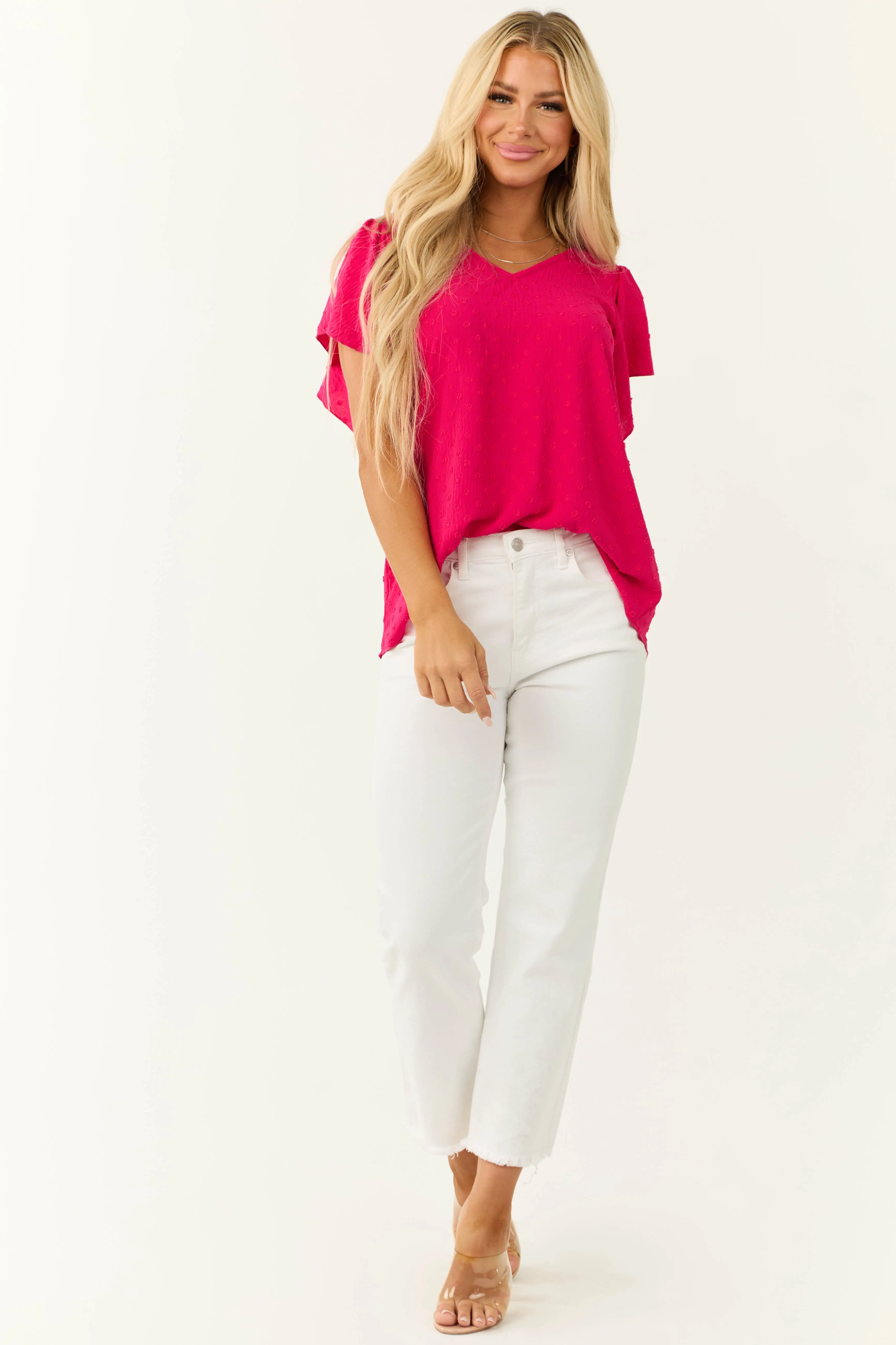 Hot Pink Swiss Dot Tied Back Blouse sold by Lime Lush product image thumbnail 2