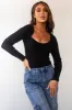 Black Long Sleeve Thick Ribbed Knit Fitted Top sold by Lime Lush