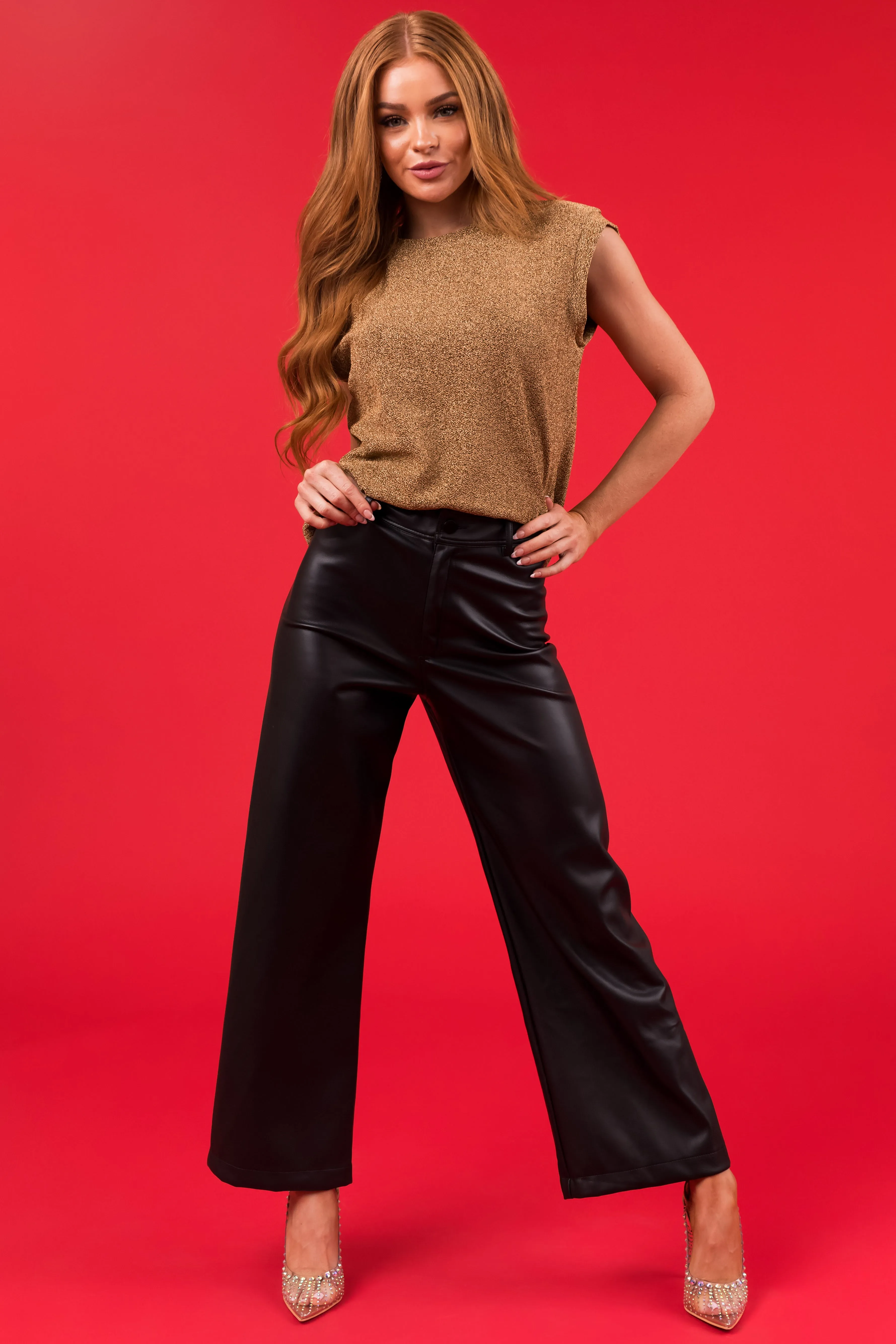 She+Sky Gold Cap Sleeve Glitter Knit Top sold by Lime Lush product image thumbnail 4