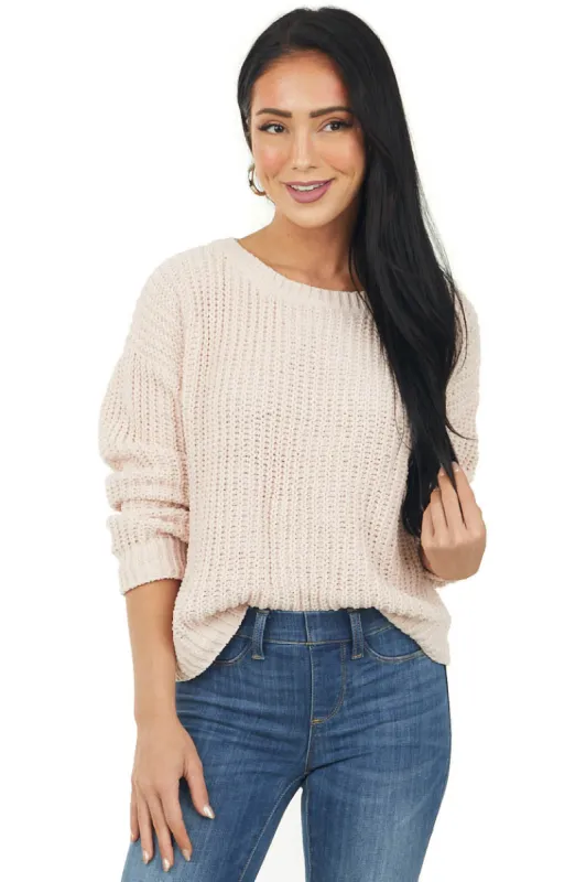 Blush Chenille Drop Shoulder Soft Sweater sold by Lime Lush