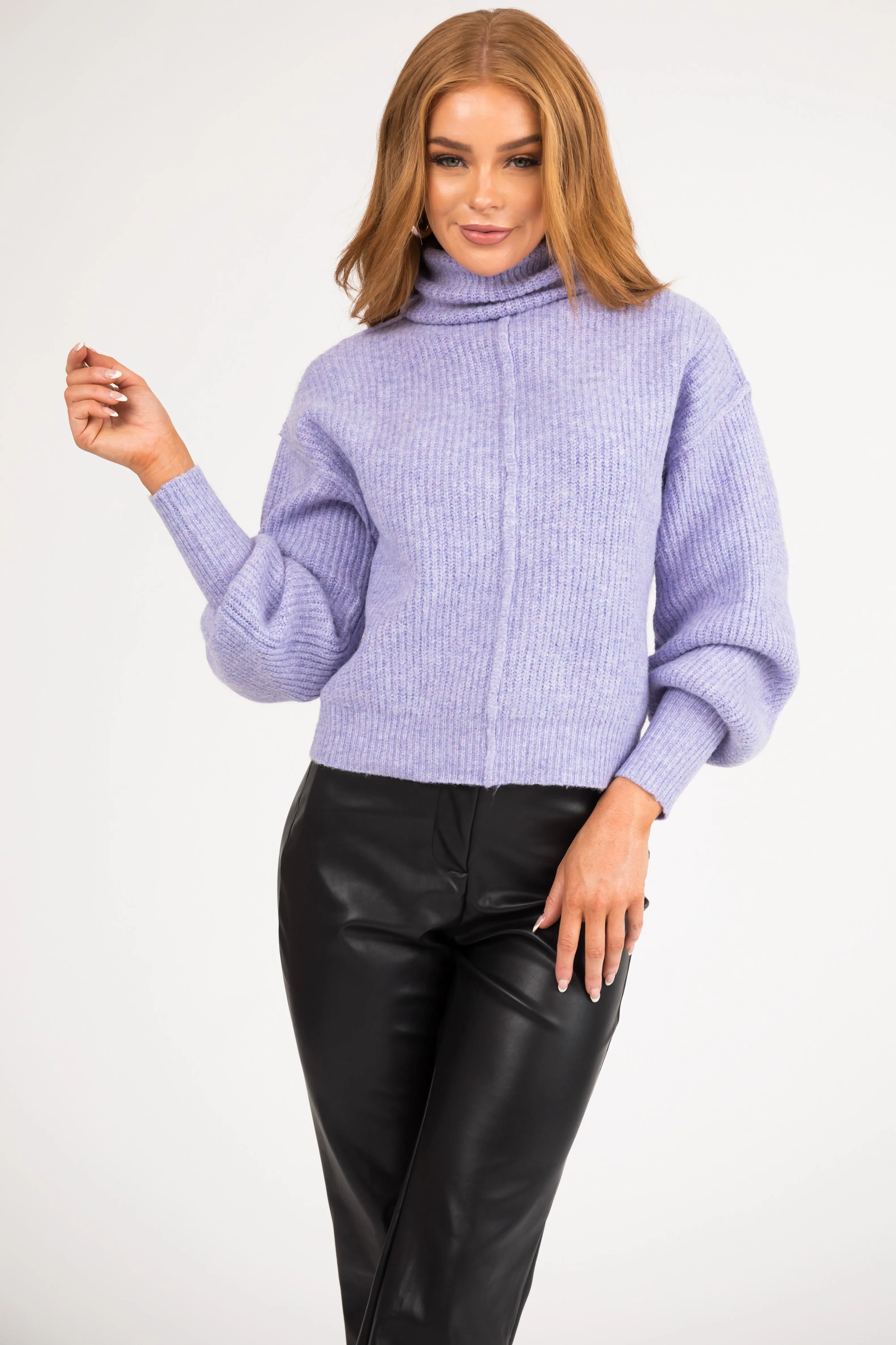 Lavender Turtleneck Bubble Sleeve Sweater sold by Lime Lush product image thumbnail 4