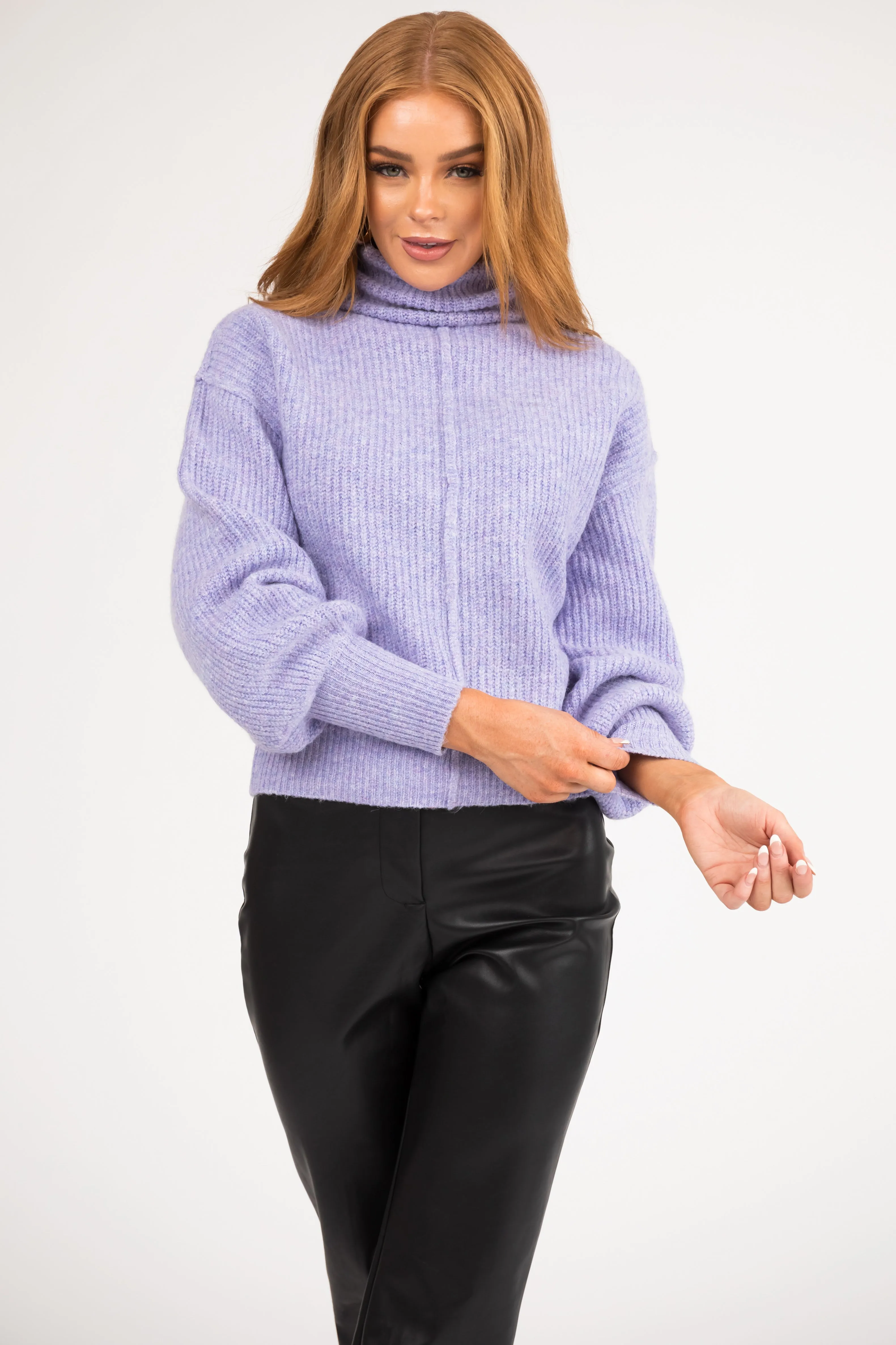 Lavender Turtleneck Bubble Sleeve Sweater sold by Lime Lush product image thumbnail 3