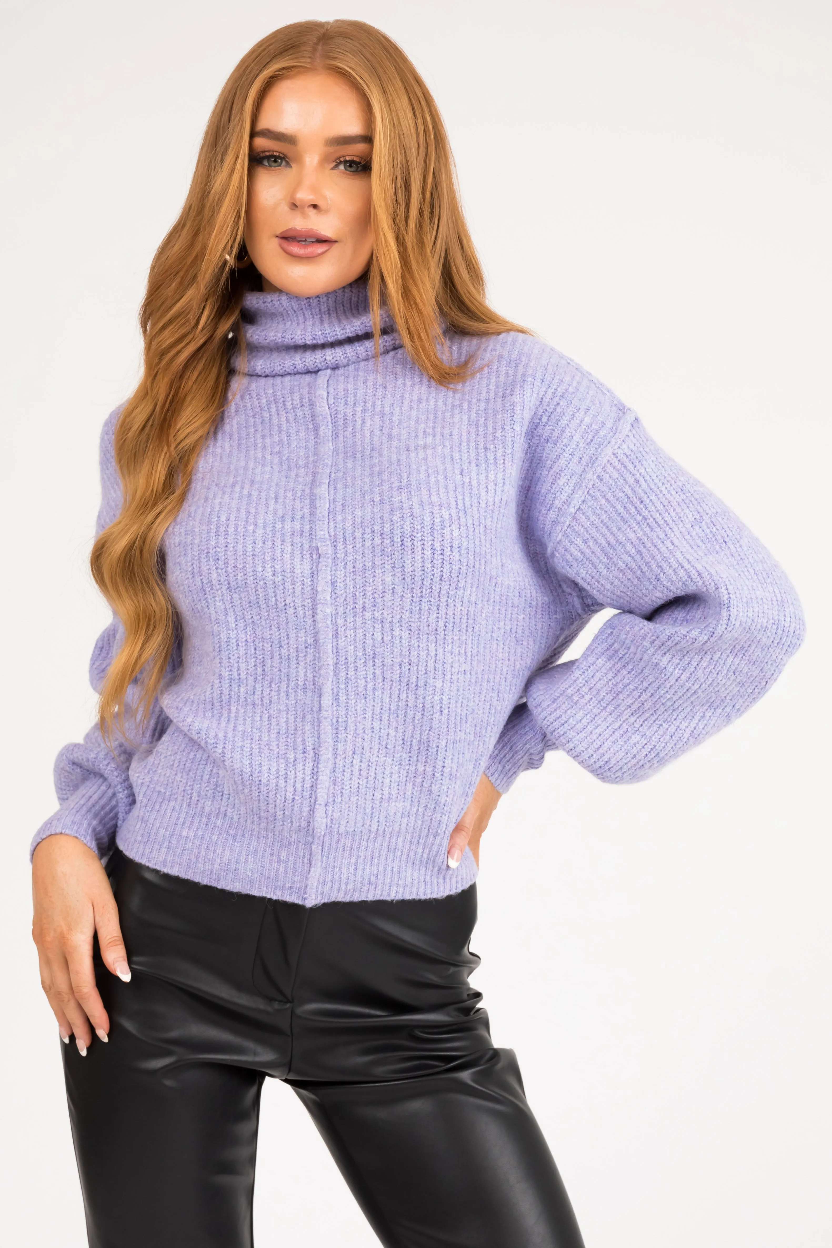 Lavender Turtleneck Bubble Sleeve Sweater sold by Lime Lush