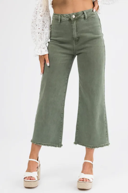 Army Green Acid Wash Straight Jeans sold by Lime Lush