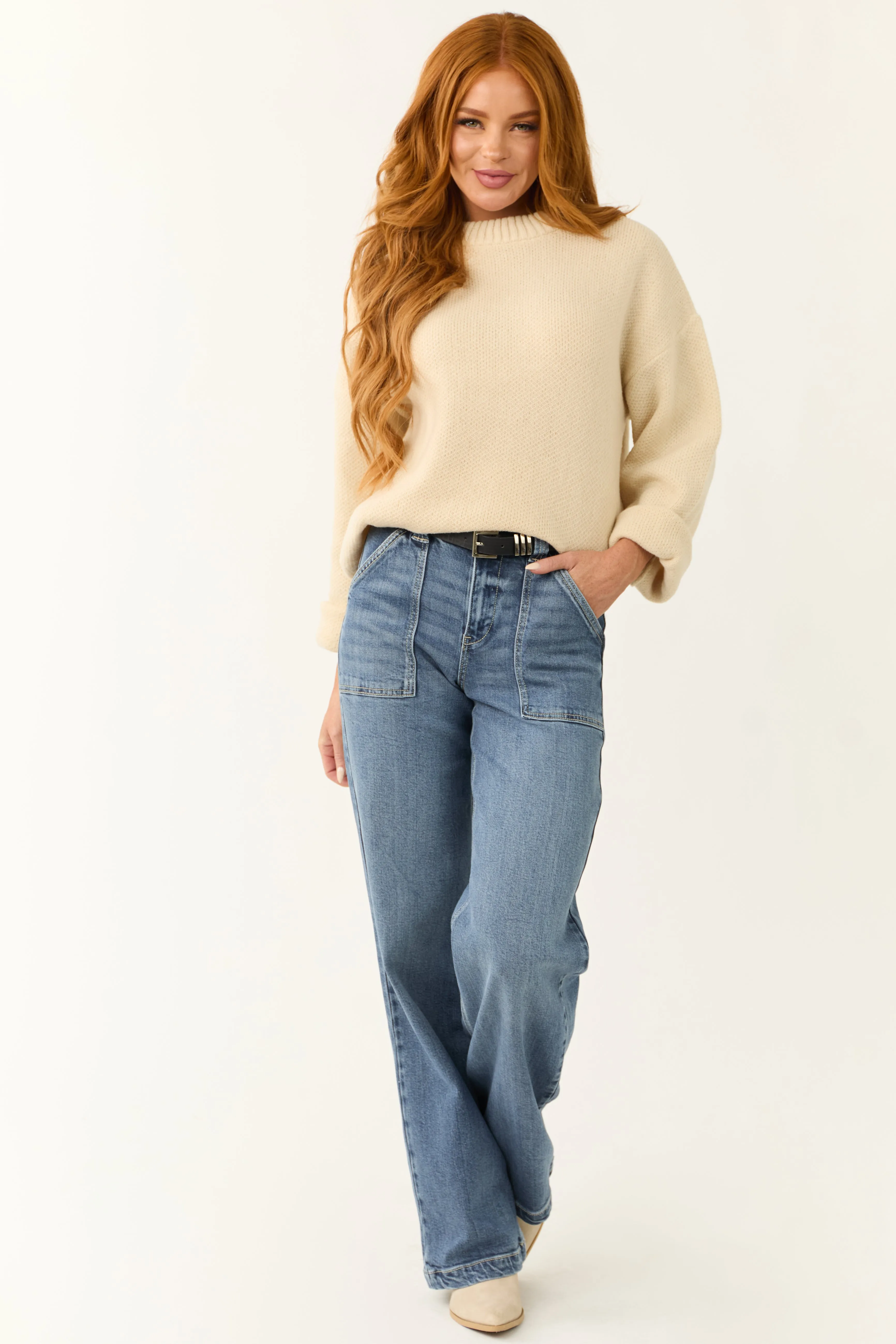KanCan Medium Wash Wide Leg Slant Pocket Jeans sold by Lime Lush product image thumbnail 5
