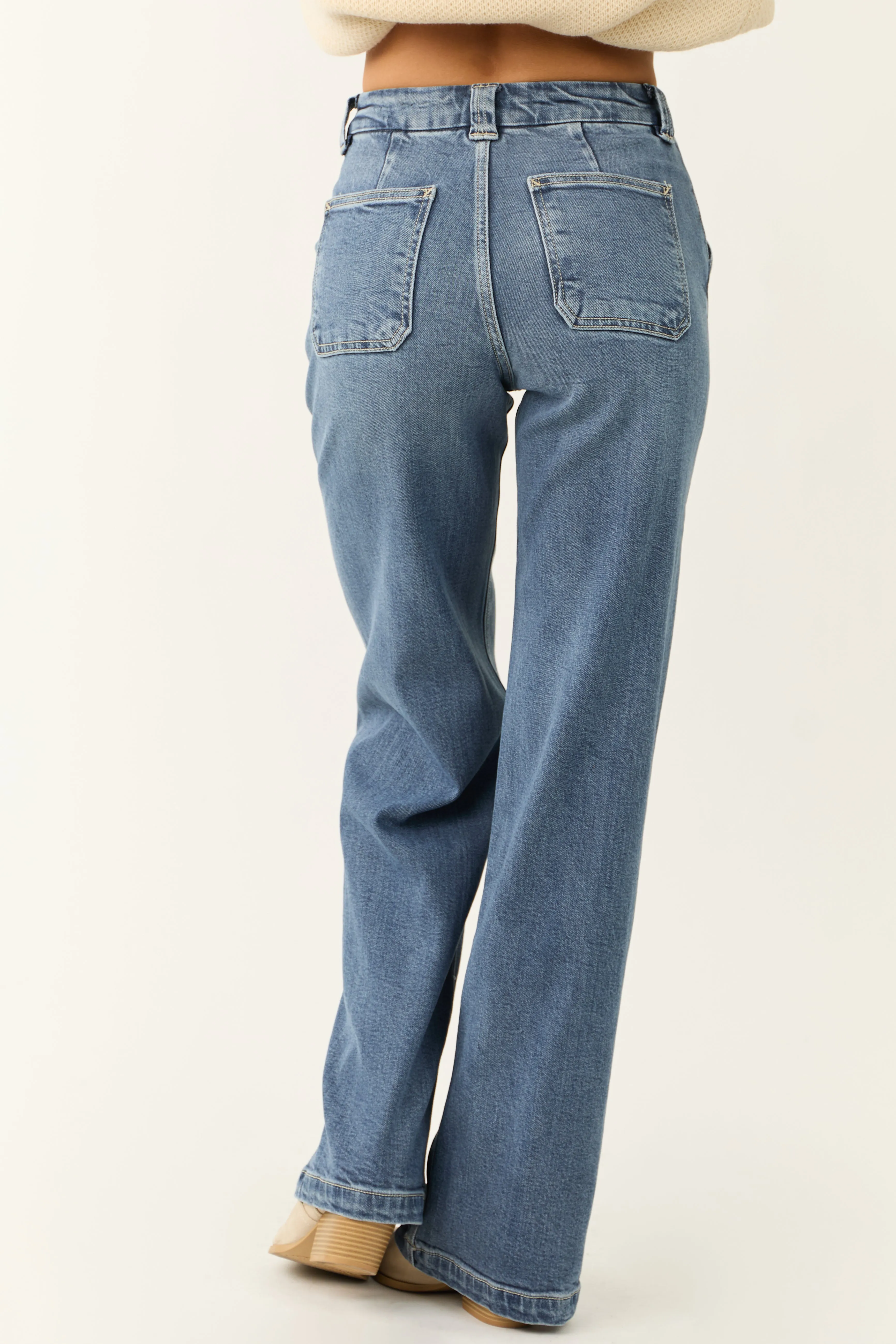 KanCan Medium Wash Wide Leg Slant Pocket Jeans sold by Lime Lush product image thumbnail 4
