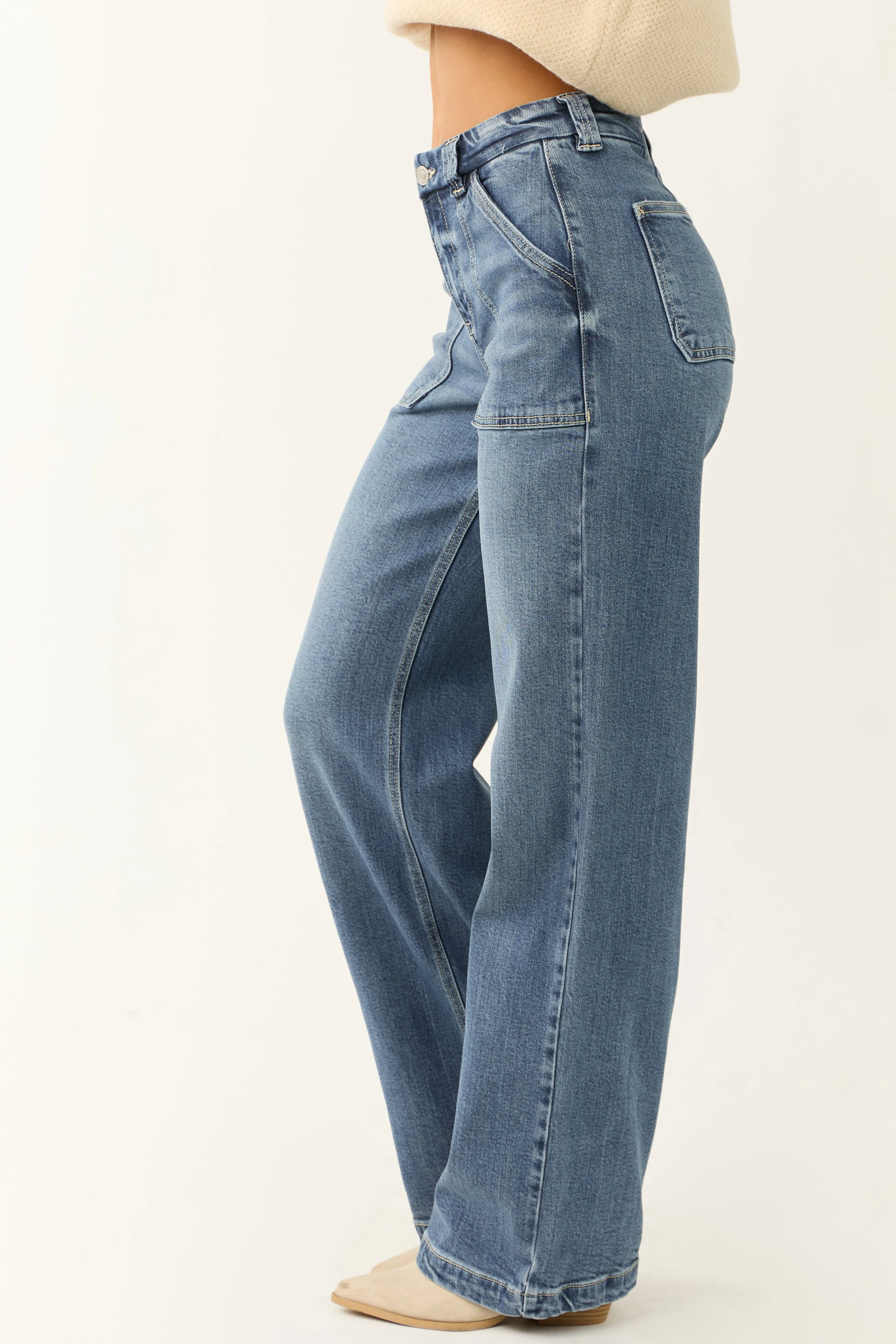 KanCan Medium Wash Wide Leg Slant Pocket Jeans sold by Lime Lush product image thumbnail 3