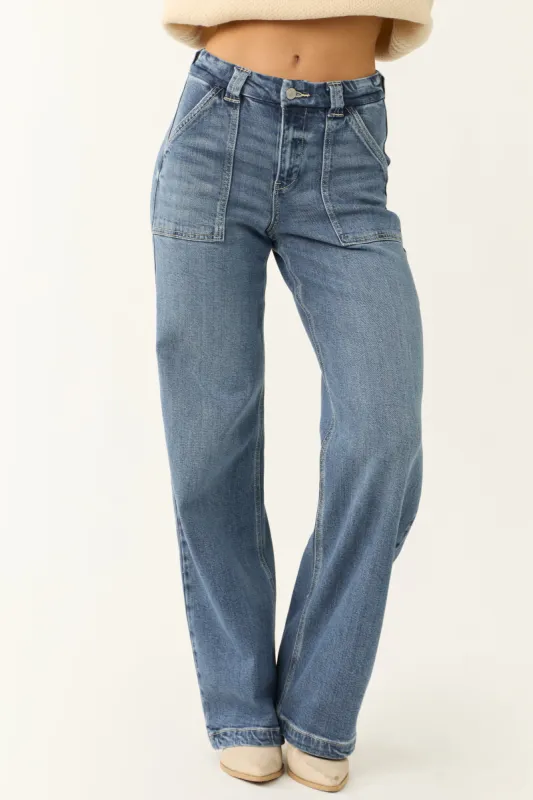 KanCan Medium Wash Wide Leg Slant Pocket Jeans sold by Lime Lush