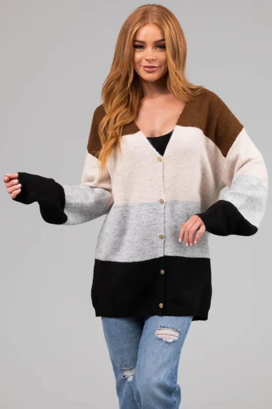 Sepia Colorblock Striped Oversized Cardigan sold by Lime Lush