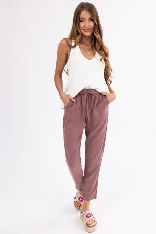 Marsala Straight Leg Drawstring Soft Pants sold by Lime Lush