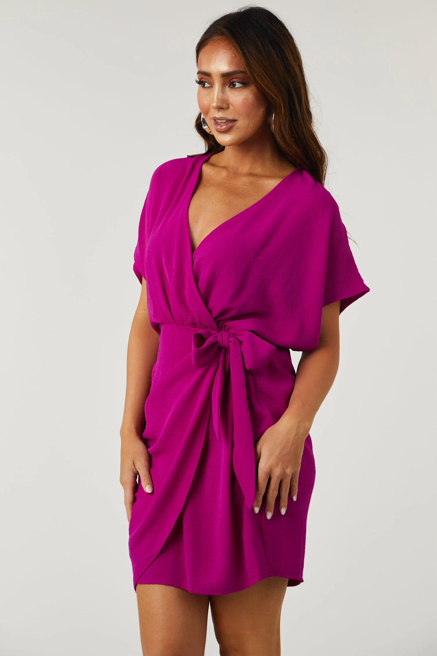 She+Sky Boysenberry Surplice Dolman Sleeve Mini Dress sold by Lime Lush product image thumbnail 3