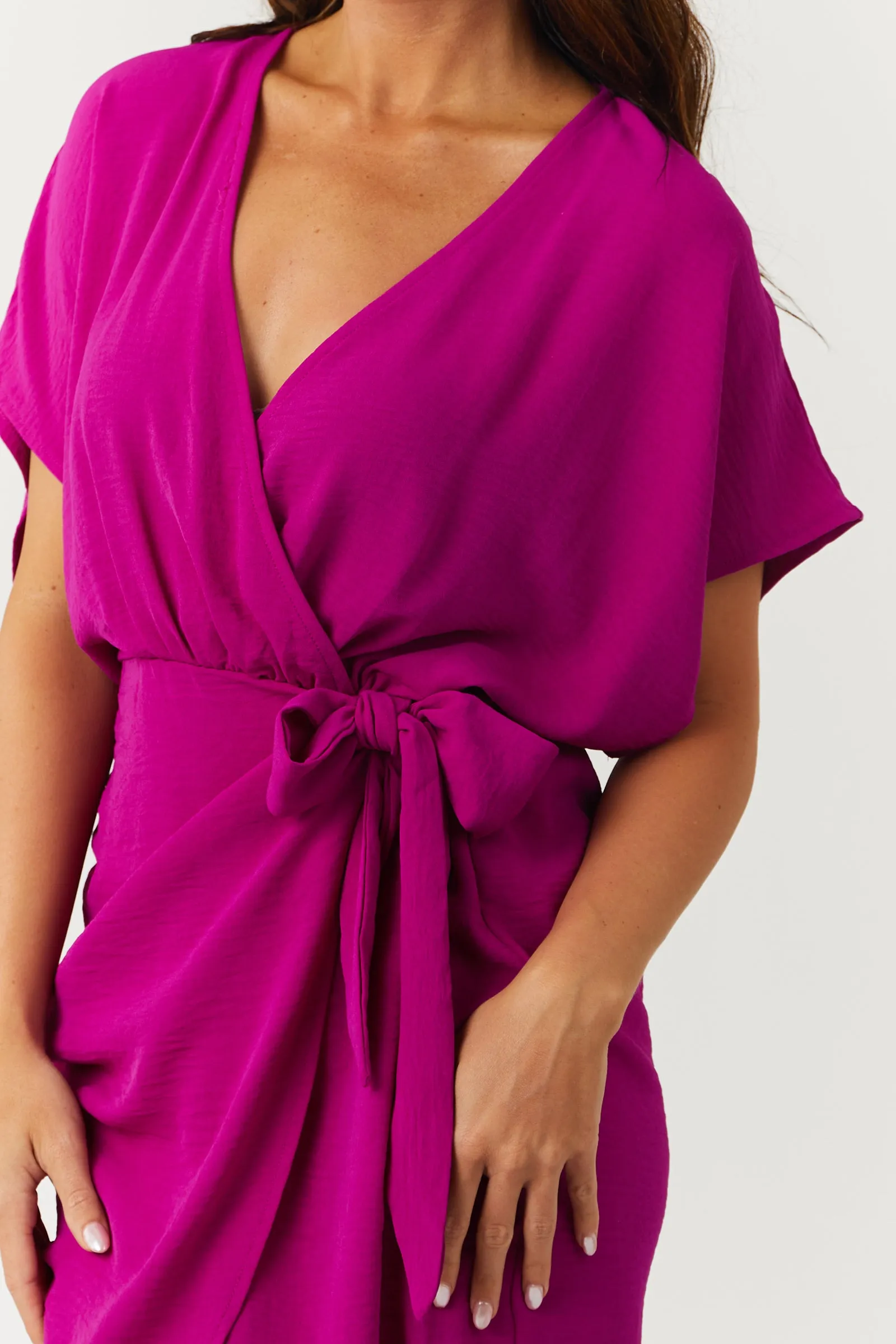 She+Sky Boysenberry Surplice Dolman Sleeve Mini Dress sold by Lime Lush product image thumbnail 4
