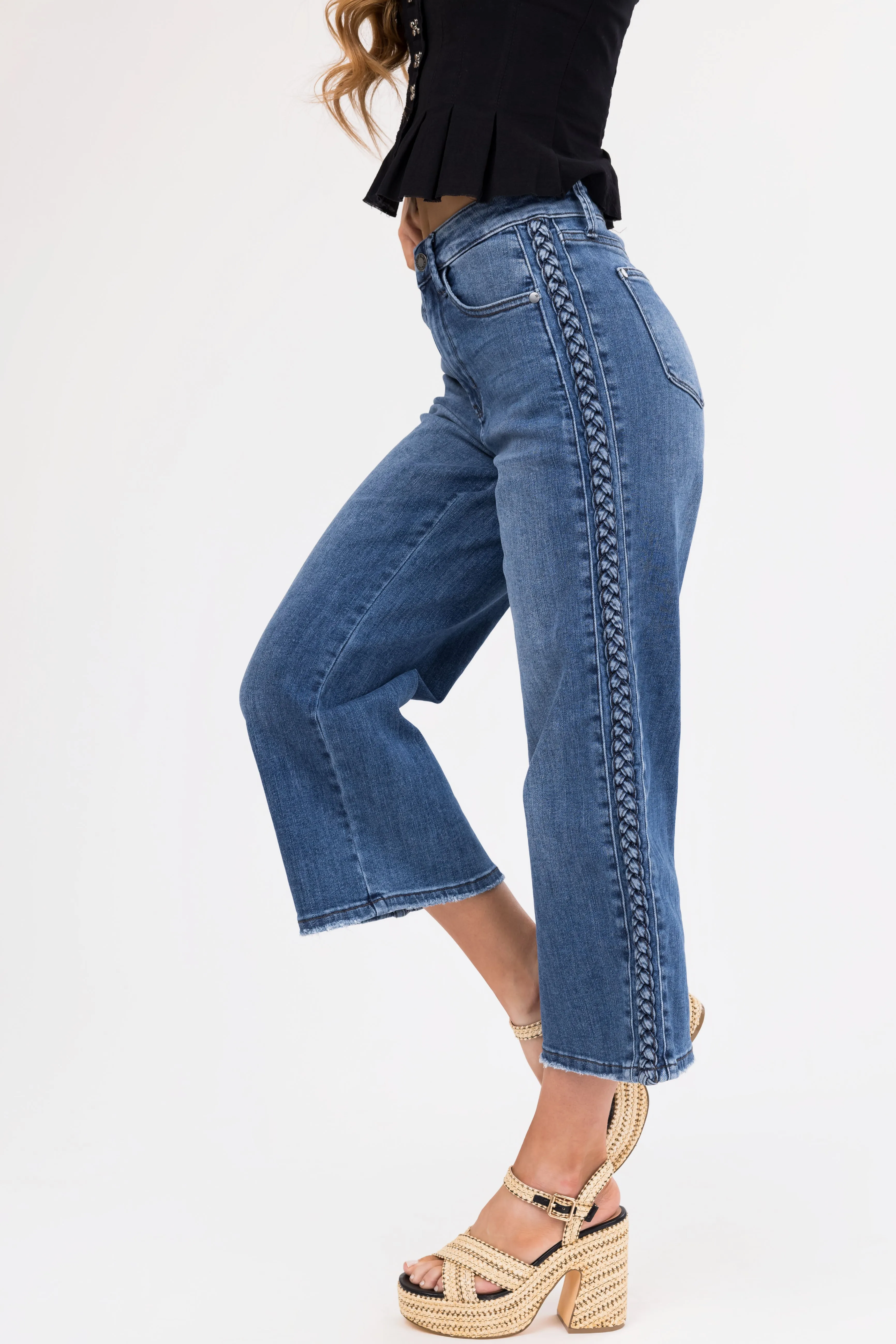 Judy Blue Medium Wash Braided Detail Jeans sold by Lime Lush