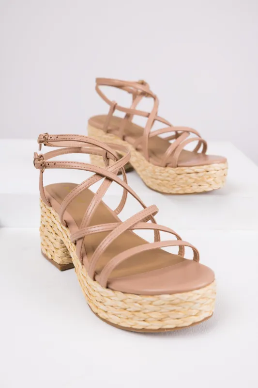 Nude Strappy Woven Detail Platform Heels sold by Lime Lush