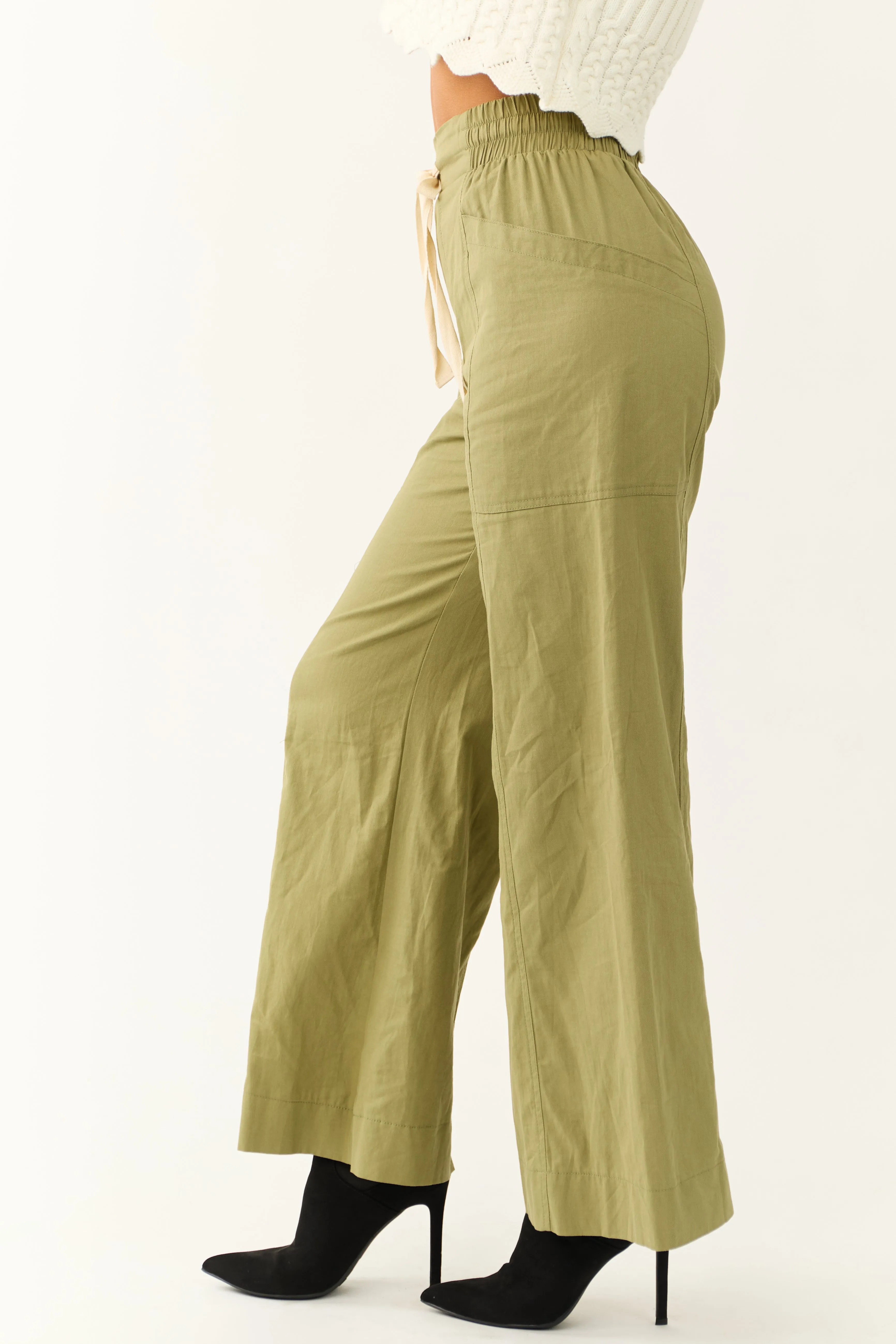 Dark Pistachio Wide Leg Drawstring Waist Pants sold by Lime Lush product image thumbnail 3
