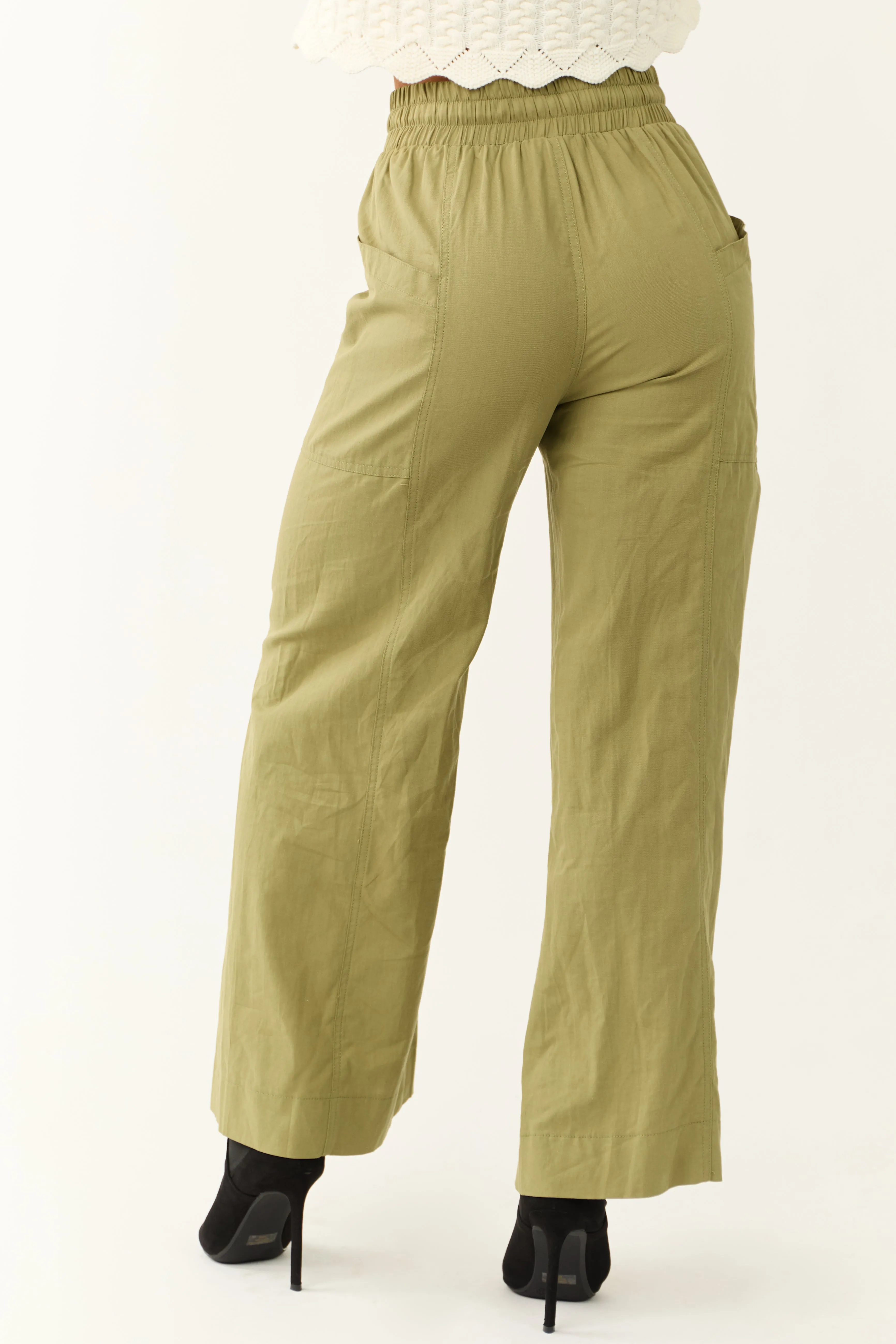 Dark Pistachio Wide Leg Drawstring Waist Pants sold by Lime Lush product image thumbnail 4