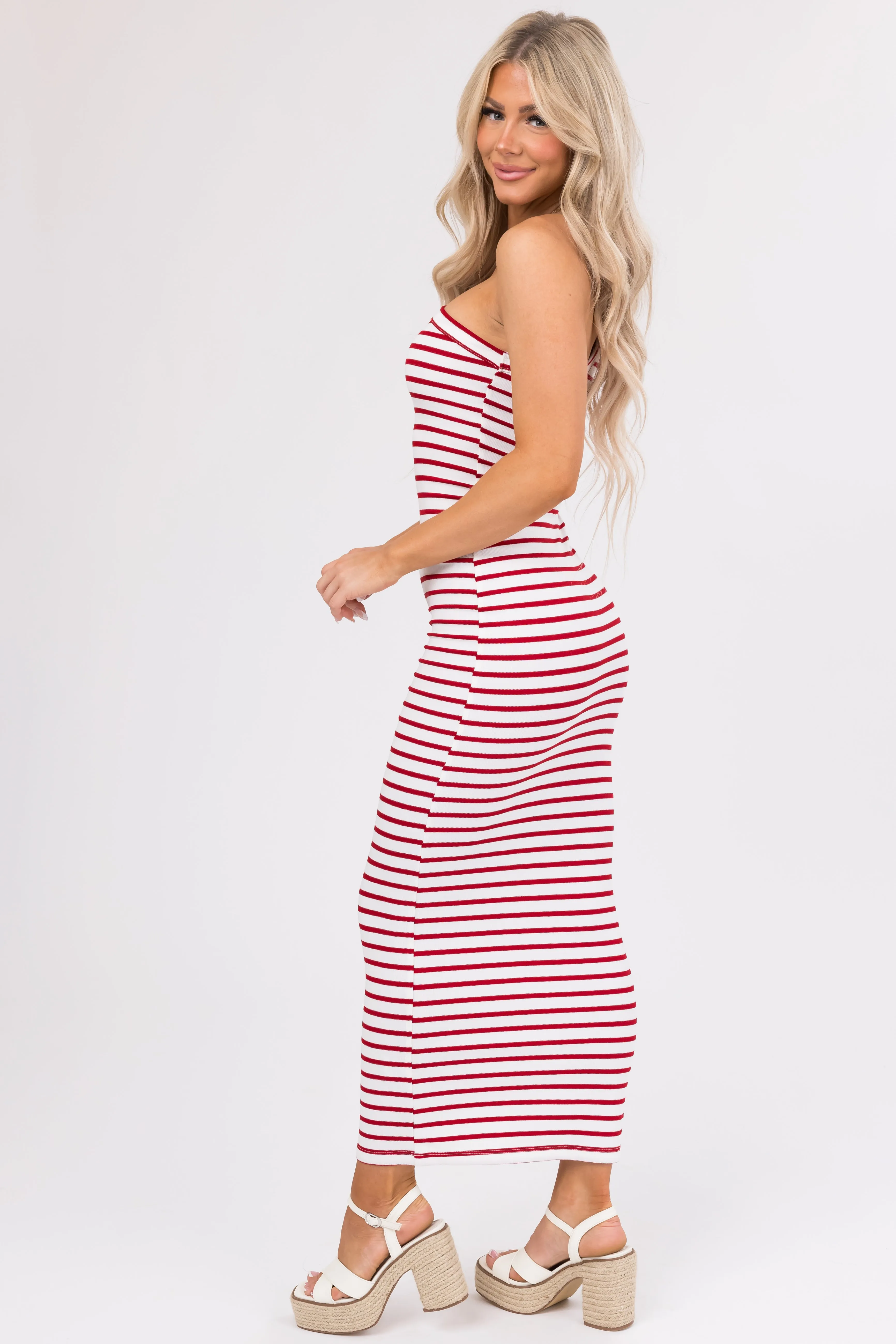 Cherry and White Striped One Shoulder Dress sold by Lime Lush product image thumbnail 4