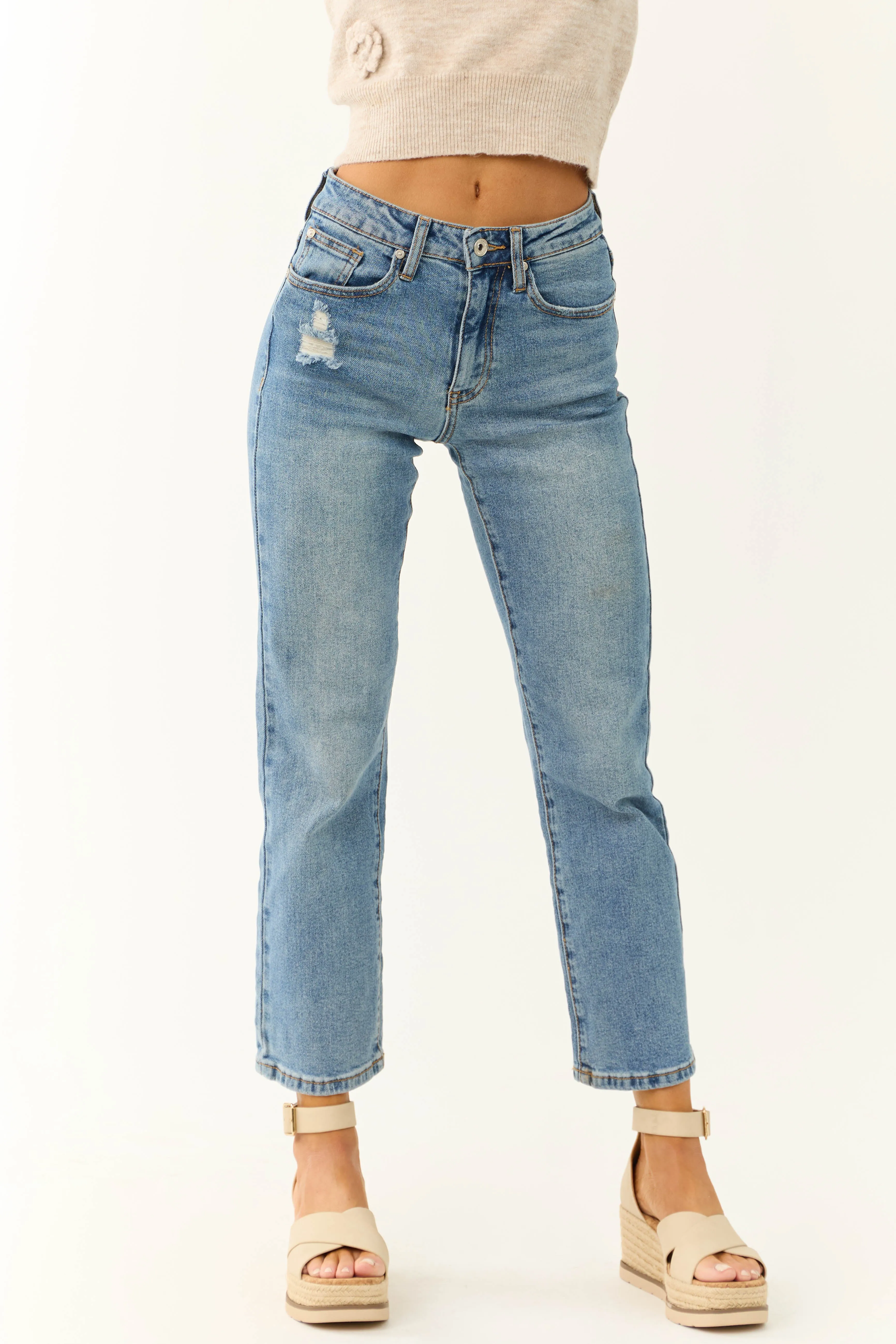 Special A Medium Wash Straight Leg Ankle Jeans sold by Lime Lush