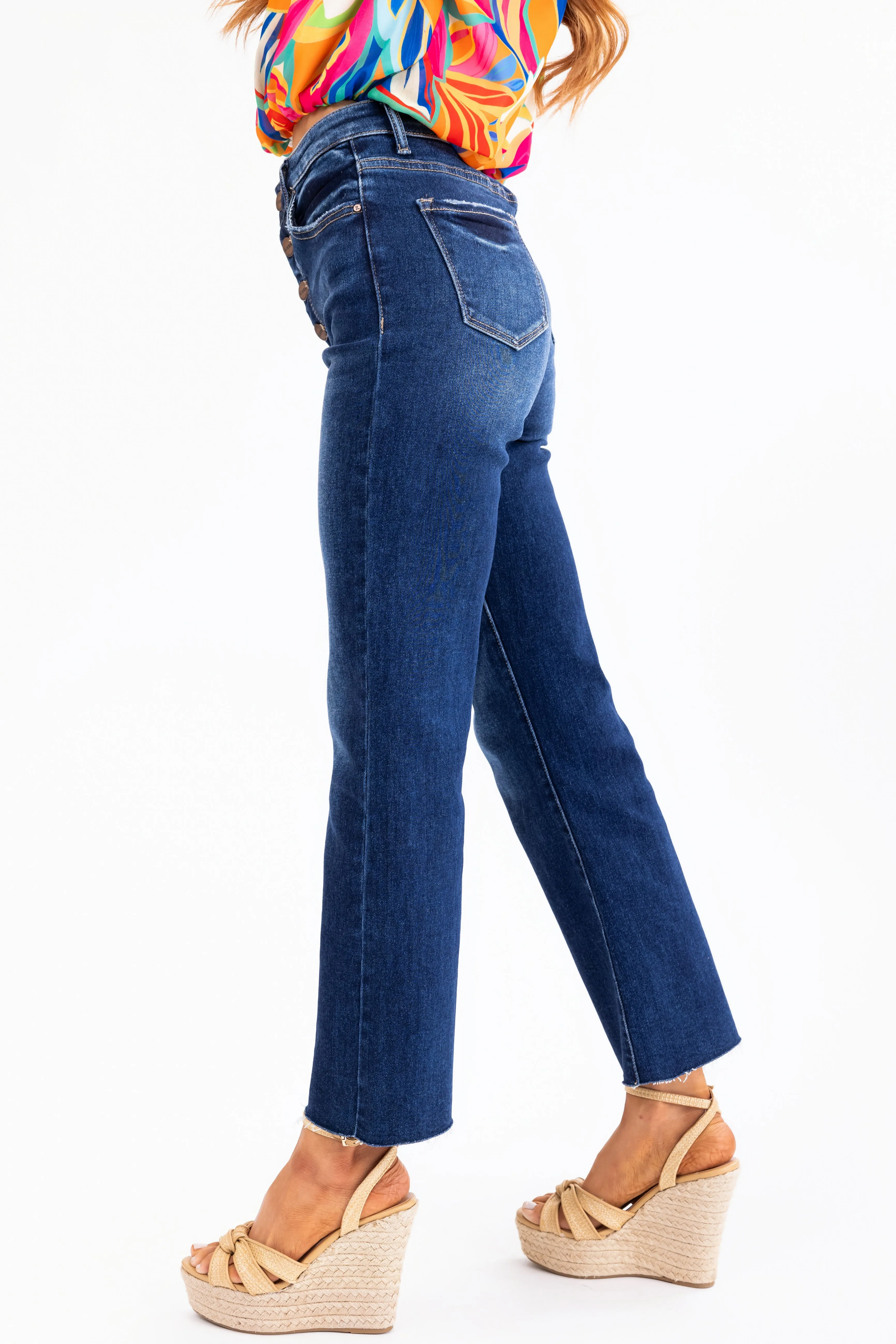 Risen Dark Wash High Rise Ankle Flare Jeans sold by Lime Lush product image thumbnail 3