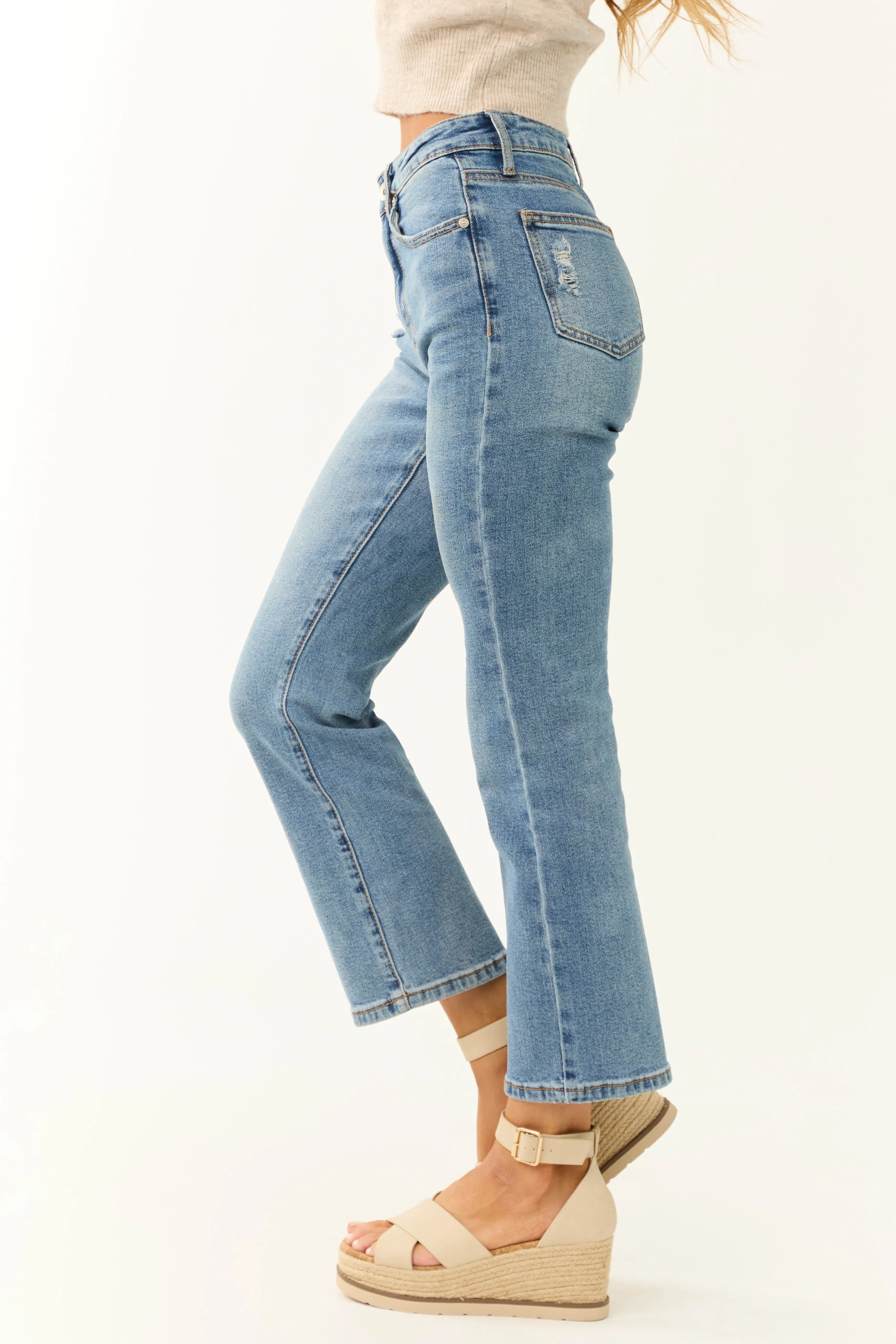Special A Medium Wash Straight Leg Ankle Jeans sold by Lime Lush product image thumbnail 3