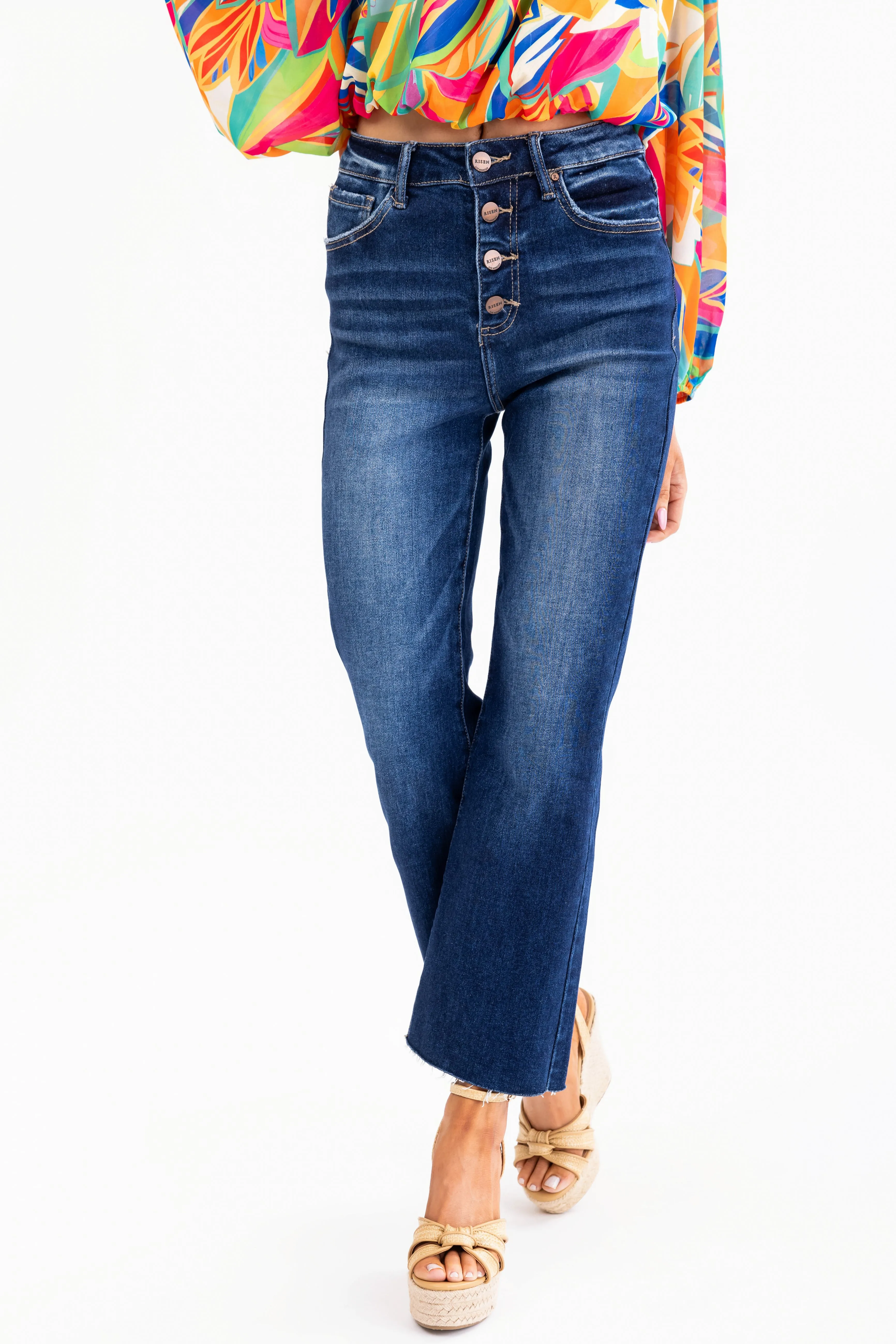 Risen Dark Wash High Rise Ankle Flare Jeans sold by Lime Lush product image thumbnail 2