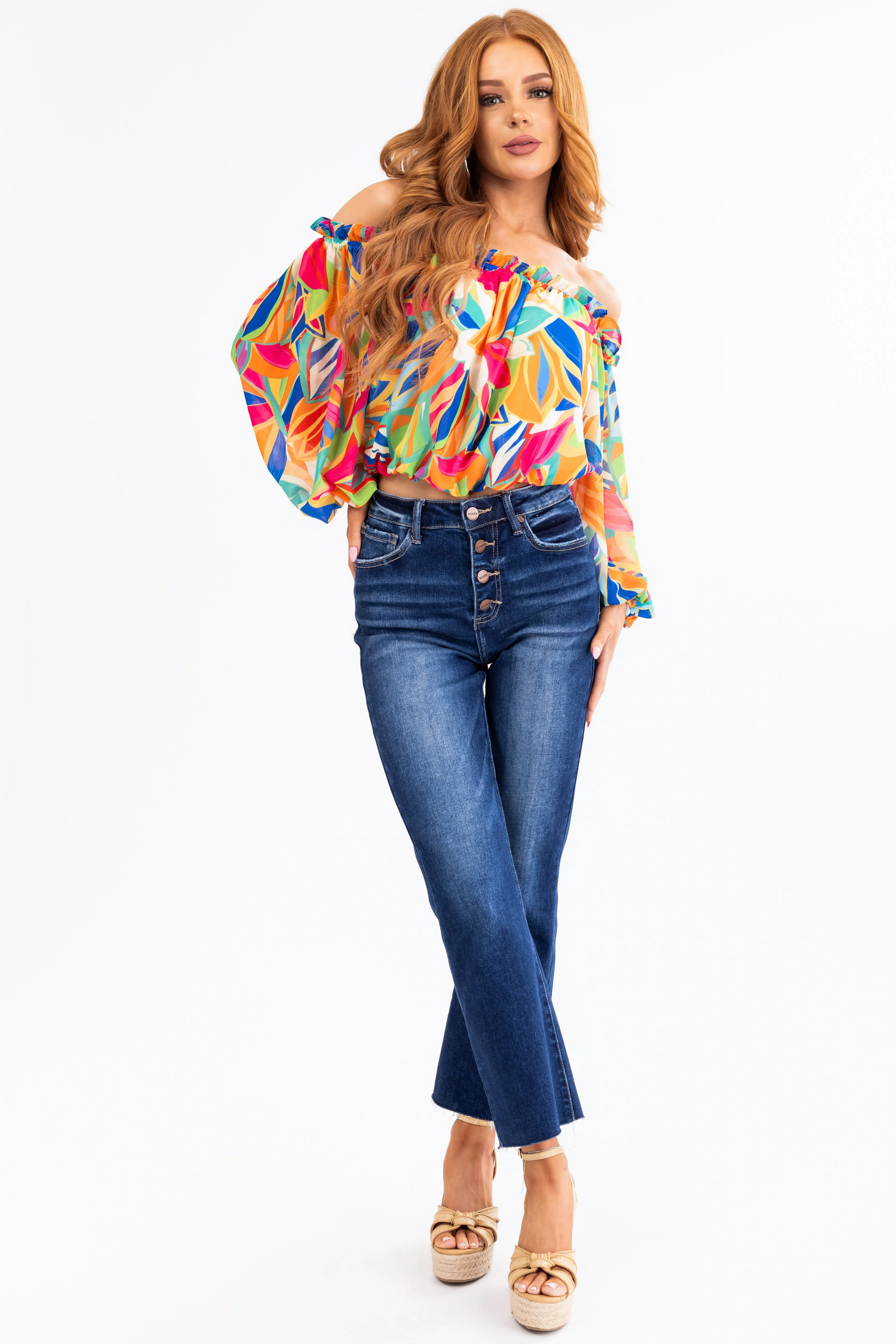 Risen Dark Wash High Rise Ankle Flare Jeans sold by Lime Lush product image thumbnail 5