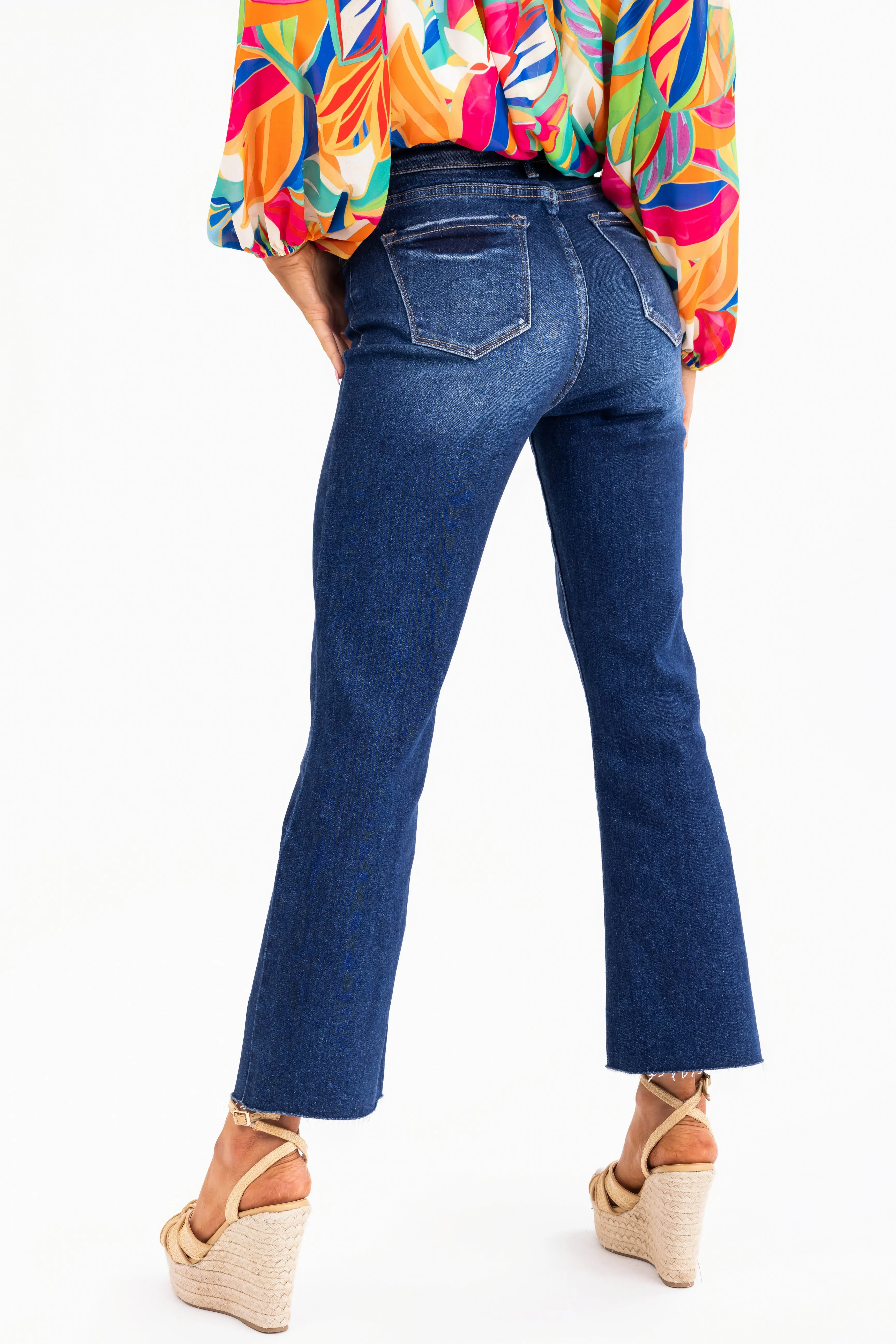 Risen Dark Wash High Rise Ankle Flare Jeans sold by Lime Lush product image thumbnail 4