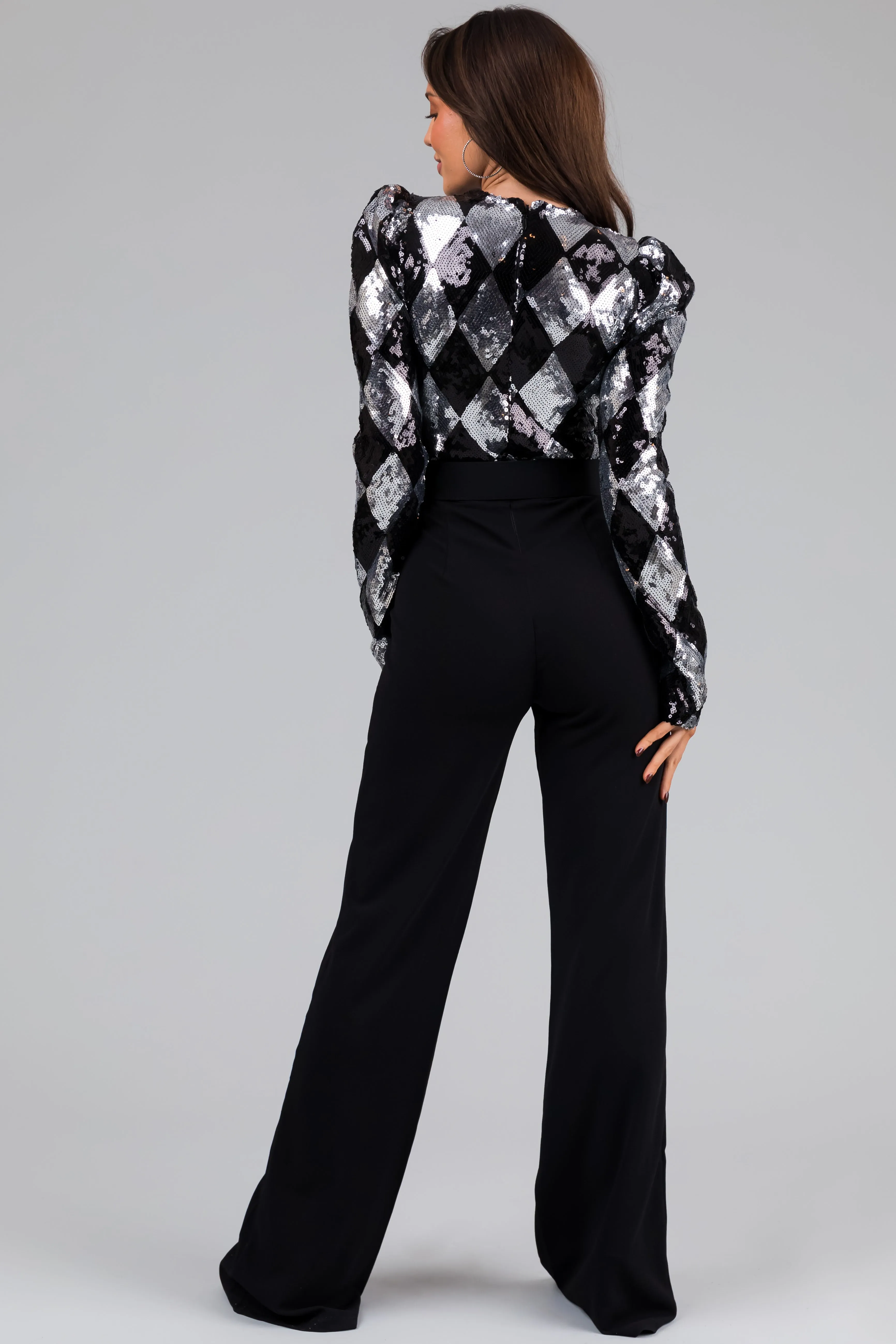 Black and Silver Rhombus Sequin Print Jumpsuit sold by Lime Lush product image thumbnail 4