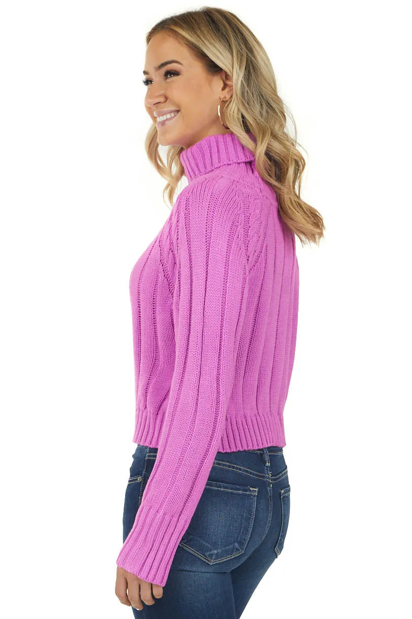 Bright Orchid Cropped Ribbed Cable Knit Sweater sold by Lime Lush product image thumbnail 3