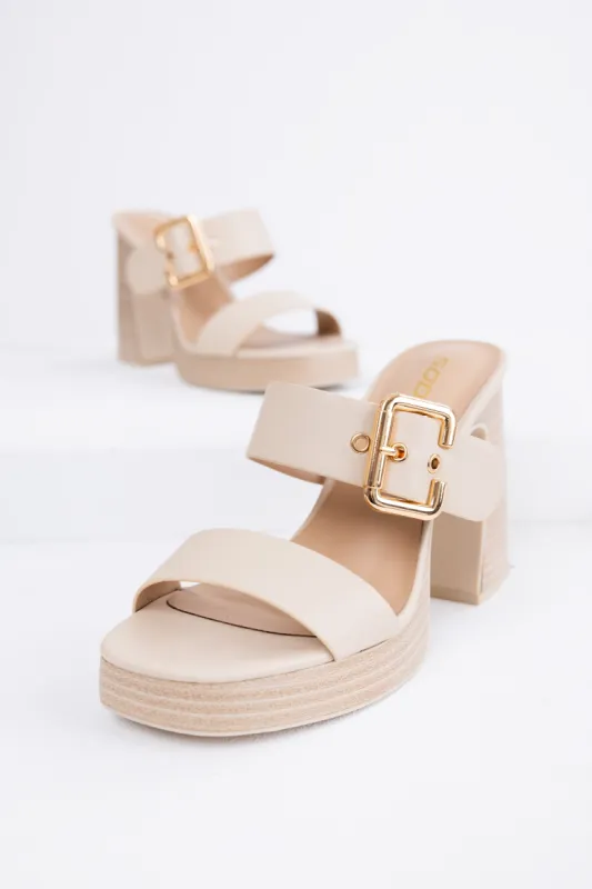 Vanilla Buckle Strap Platform Chunky Heels sold by Lime Lush